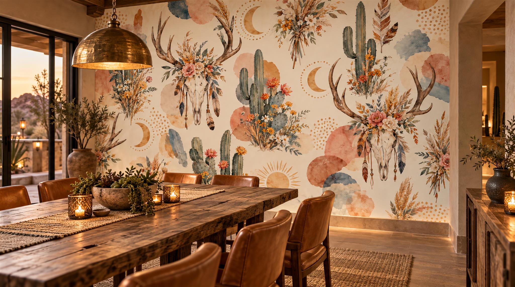 Neutral Leaf Patterning Wallpaper Mural Scene