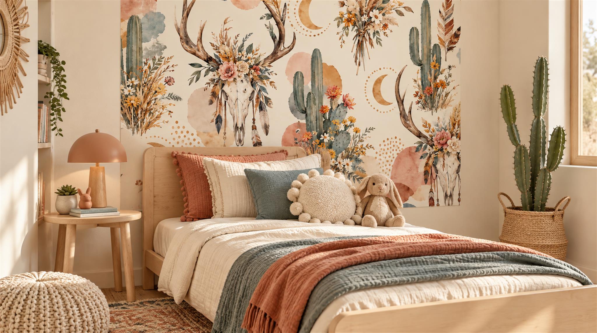 Neutral Leaf Patterning Wallpaper Mural Scene