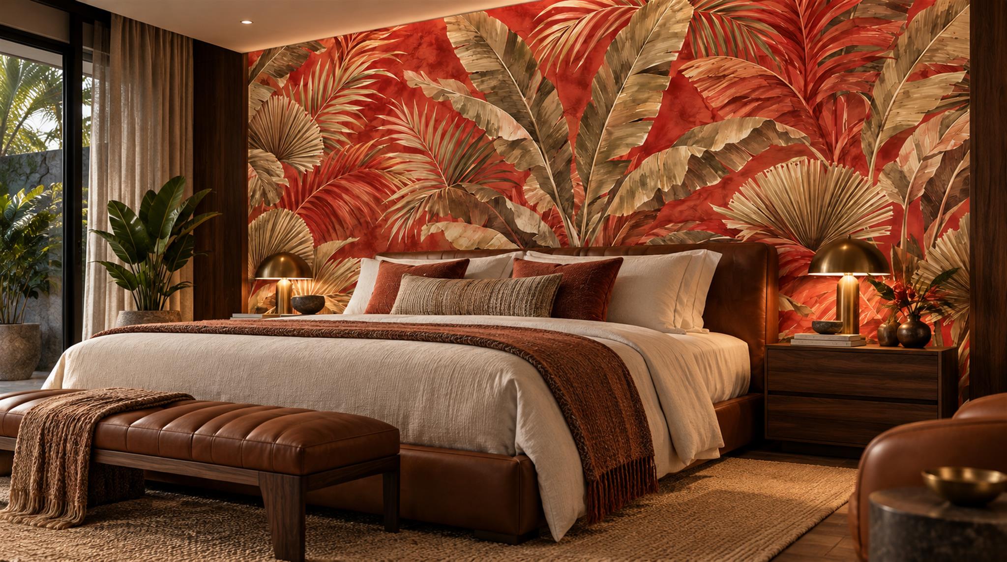 Neutral Palm Leaves Wallpaper Mural Main