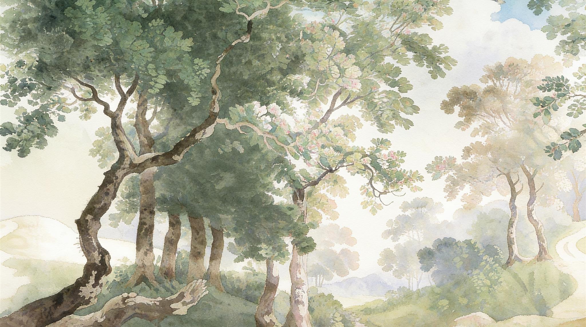 Ivory Woodland Trees Wallpaper Mural Main
