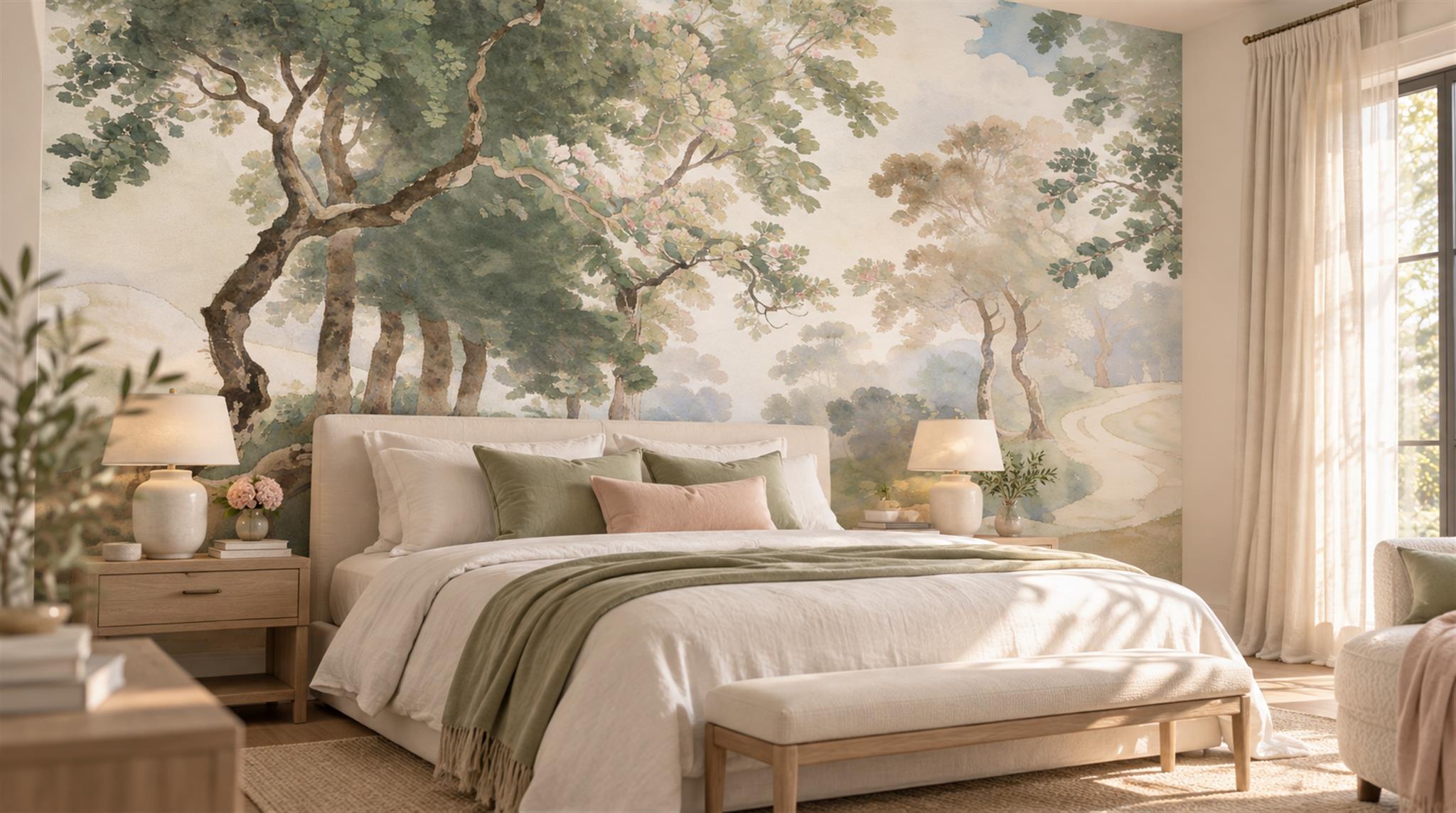 Ivory Woodland Trees Wallpaper Mural Main