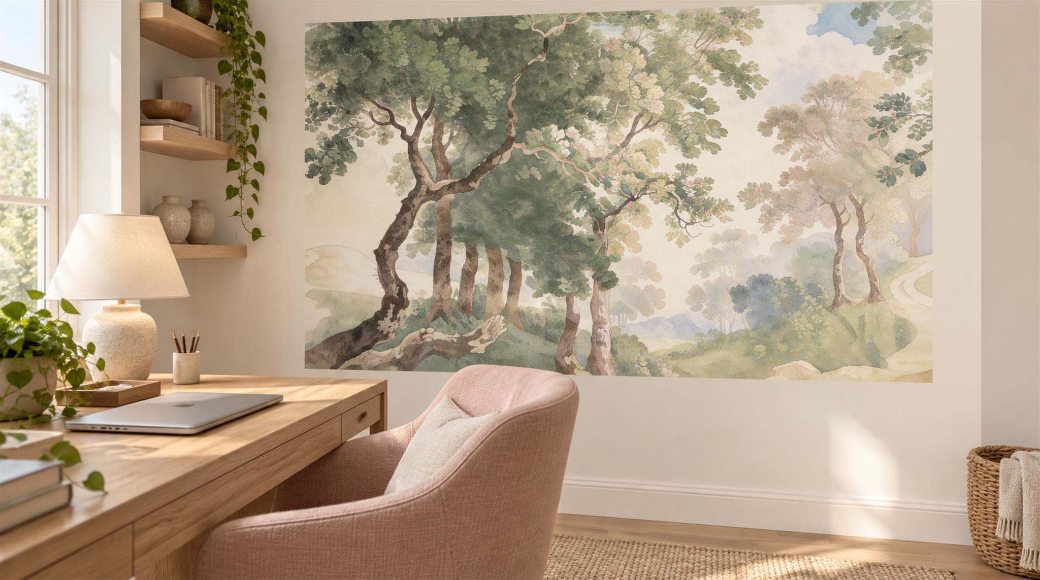 Ivory Woodland Trees Wallpaper Mural Scene