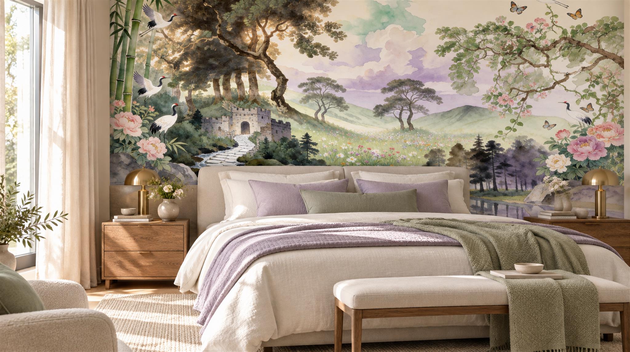 Soft Pastel Layered Foliage Wallpaper Mural Main