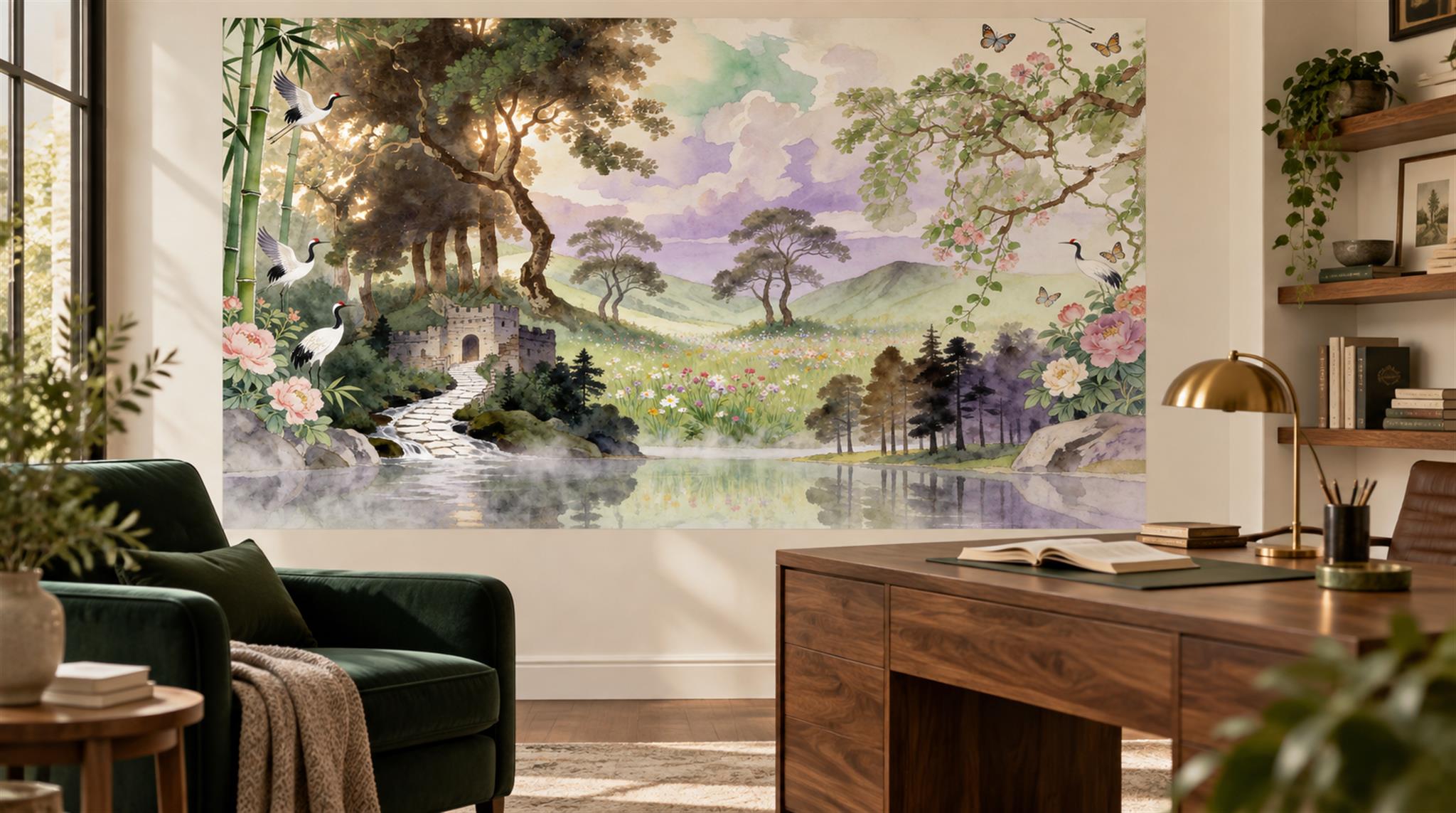Soft Pastel Layered Foliage Wallpaper Mural Scene