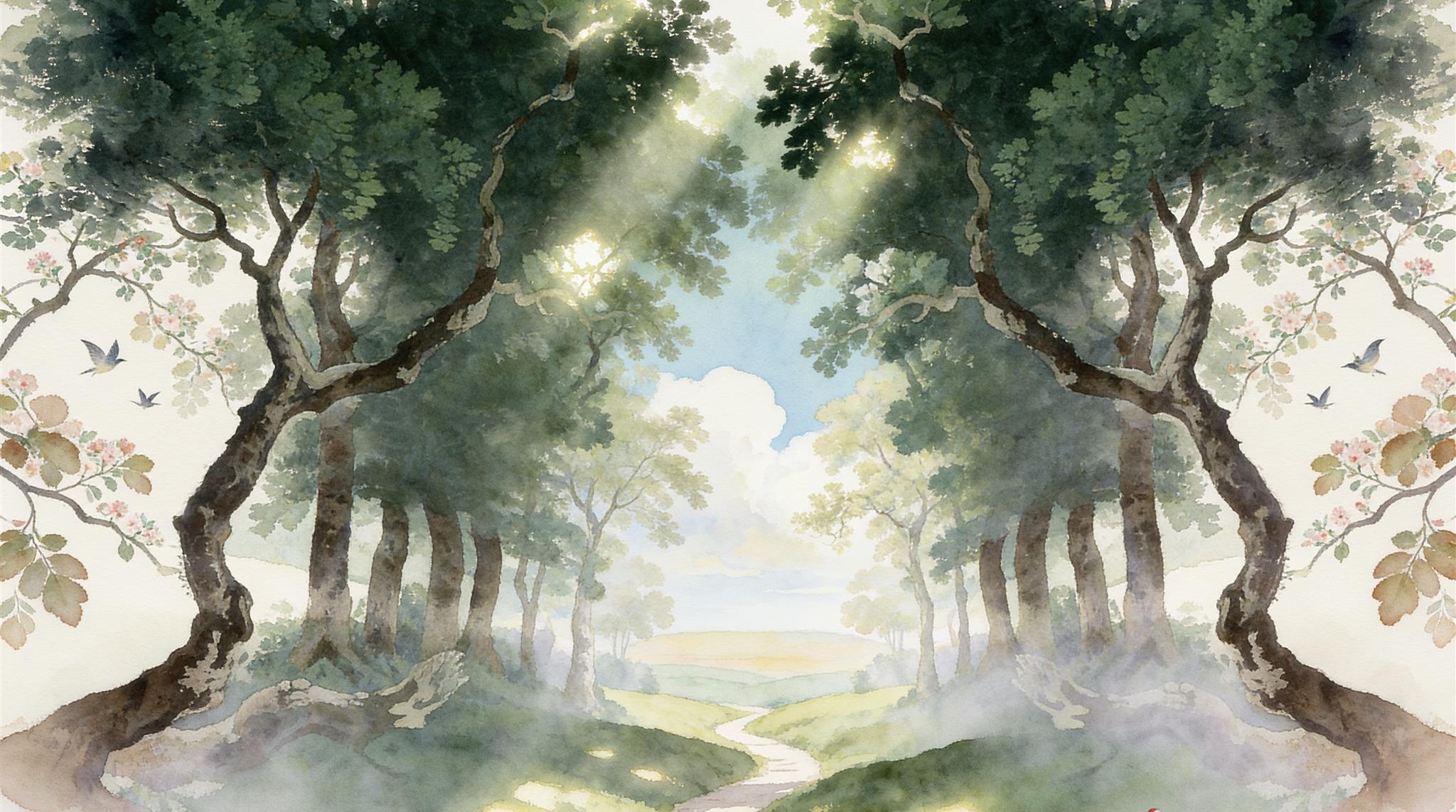 Ivory Woodland Trees Wallpaper Mural Main