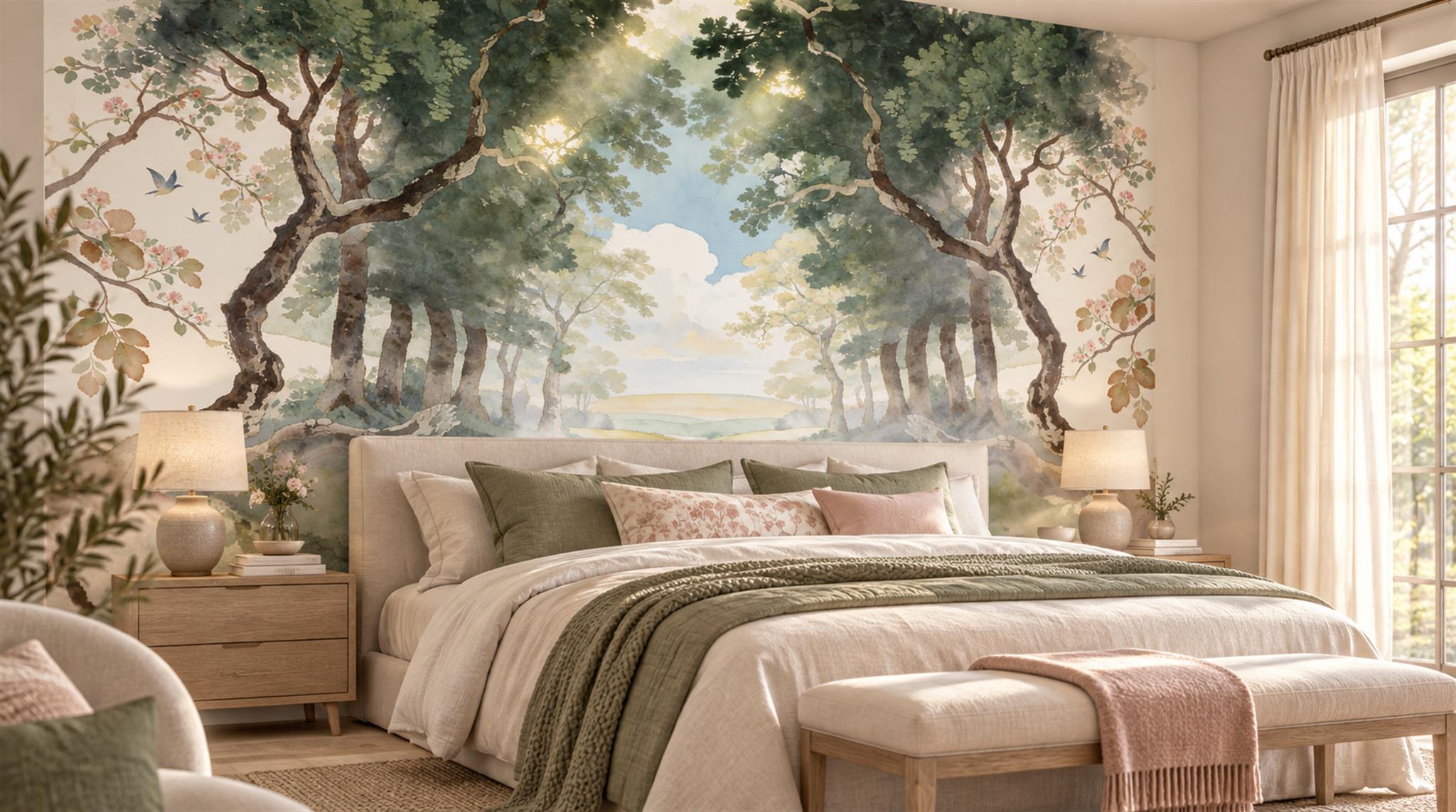 Ivory Woodland Trees Wallpaper Mural Main