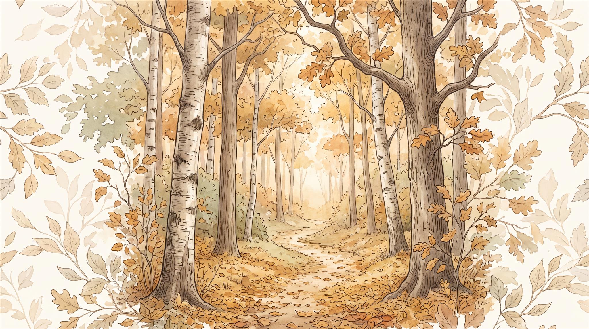 Gold Woodland Trees Wallpaper Mural Main