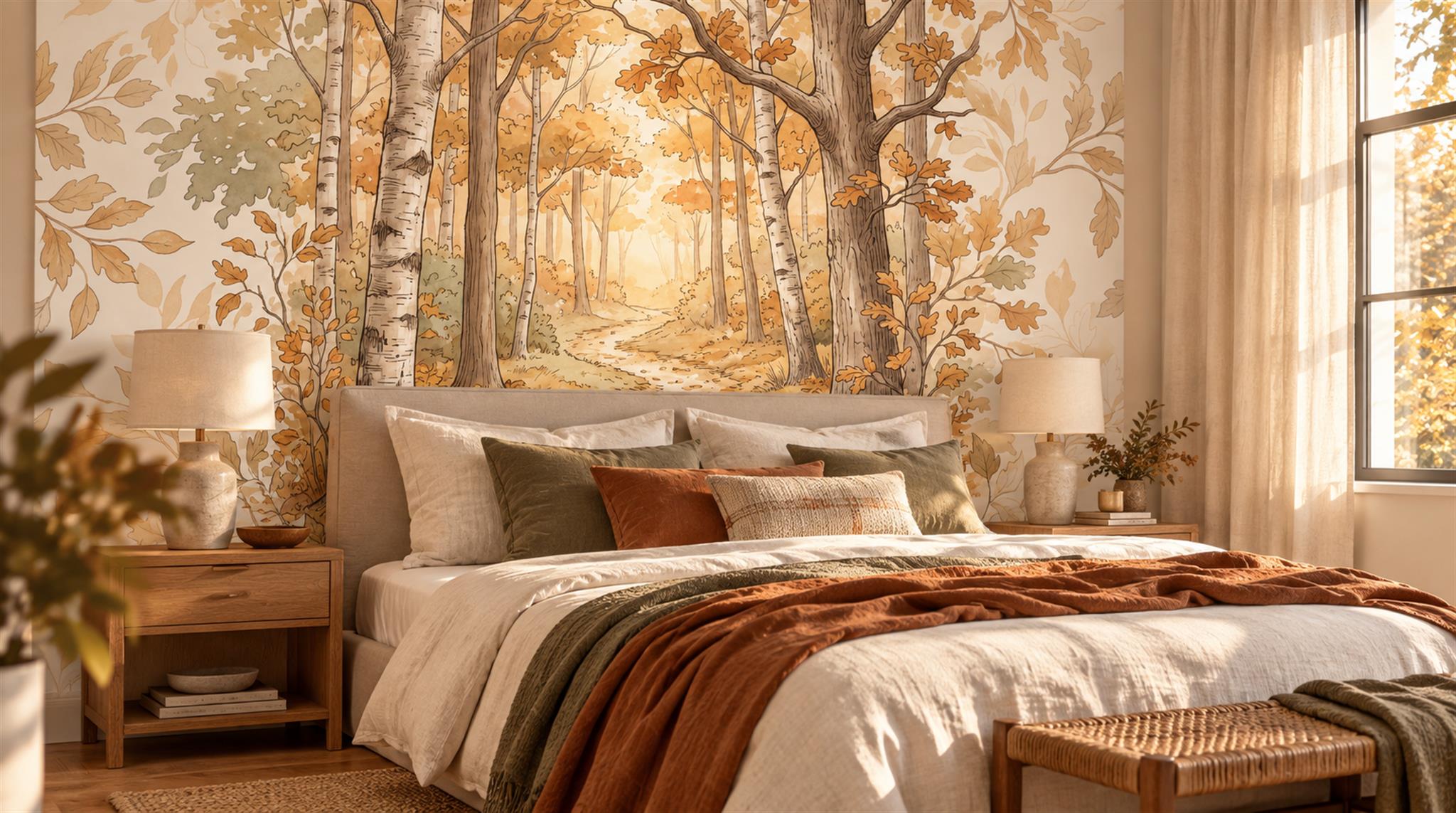 Gold Woodland Trees Wallpaper Mural Main