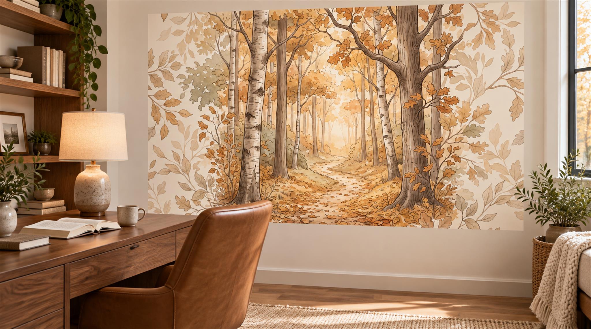 Gold Woodland Trees Wallpaper Mural Scene
