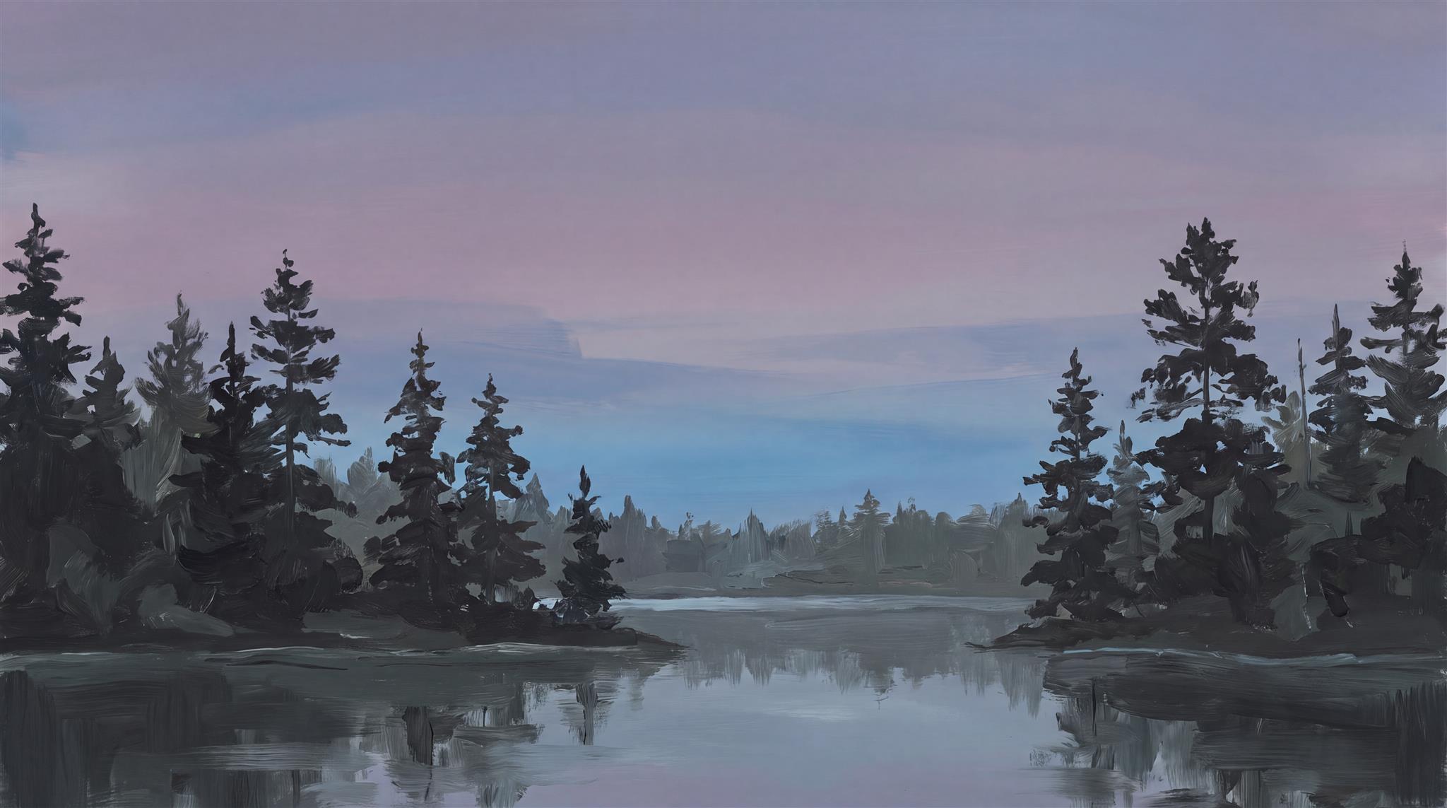 Navy Lakeside Landscape Wallpaper Mural Main
