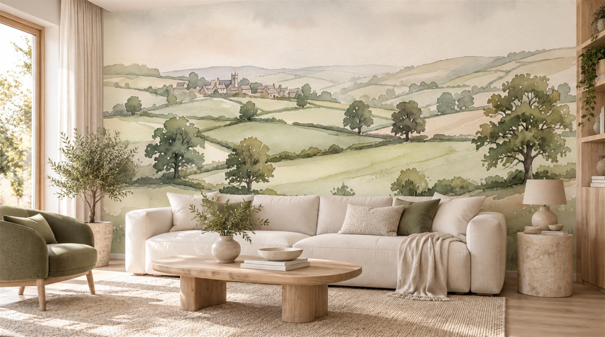 Sage Green Decorative Wall Art Wallpaper Mural Scene