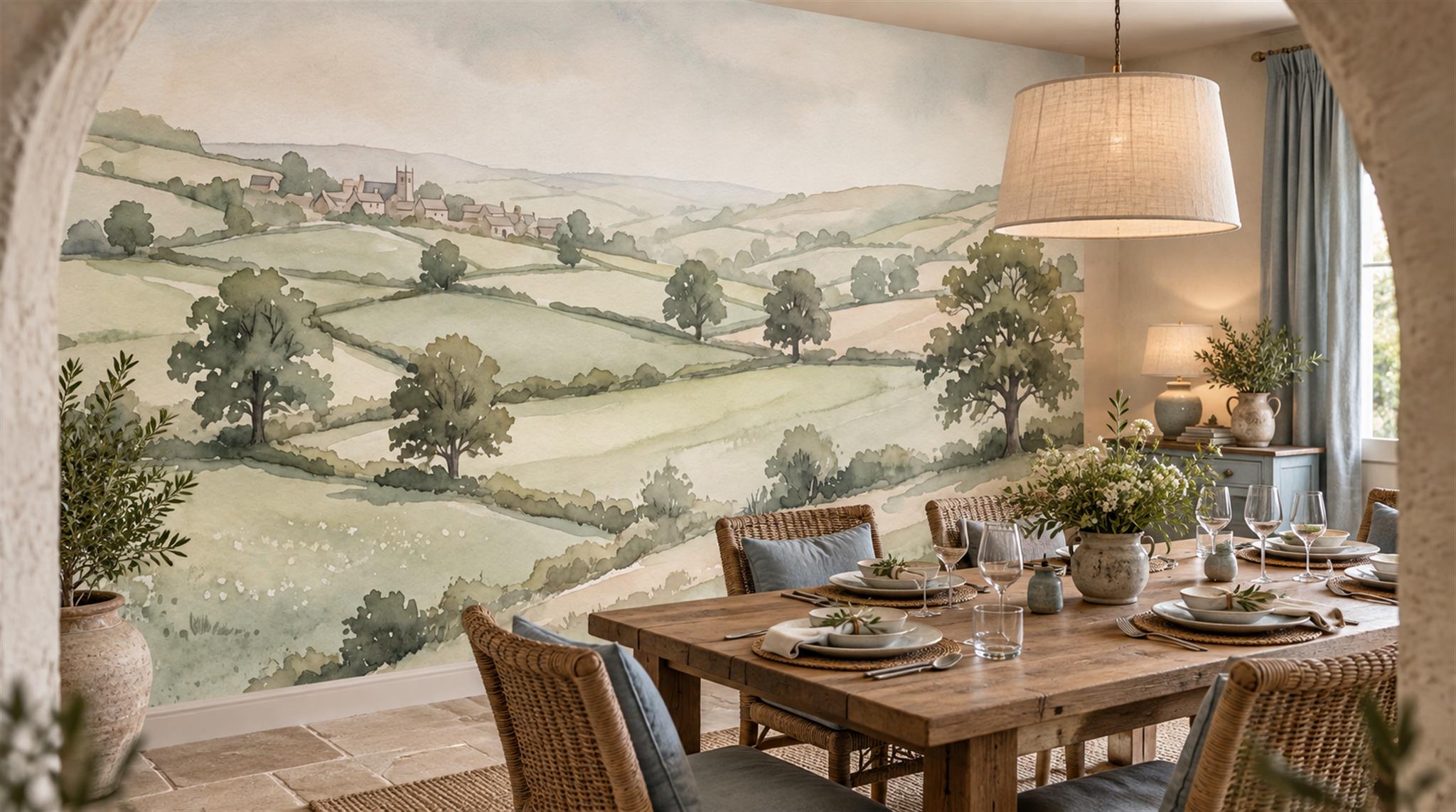 Sage Green Decorative Wall Art Wallpaper Mural Scene