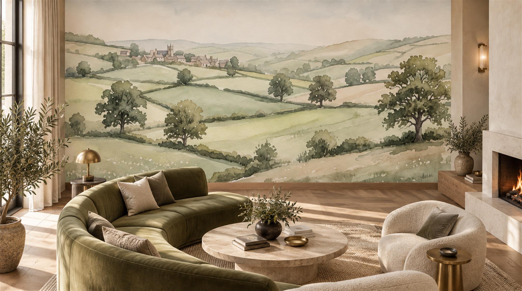 Sage Green Decorative Wall Art Wallpaper Mural Scene