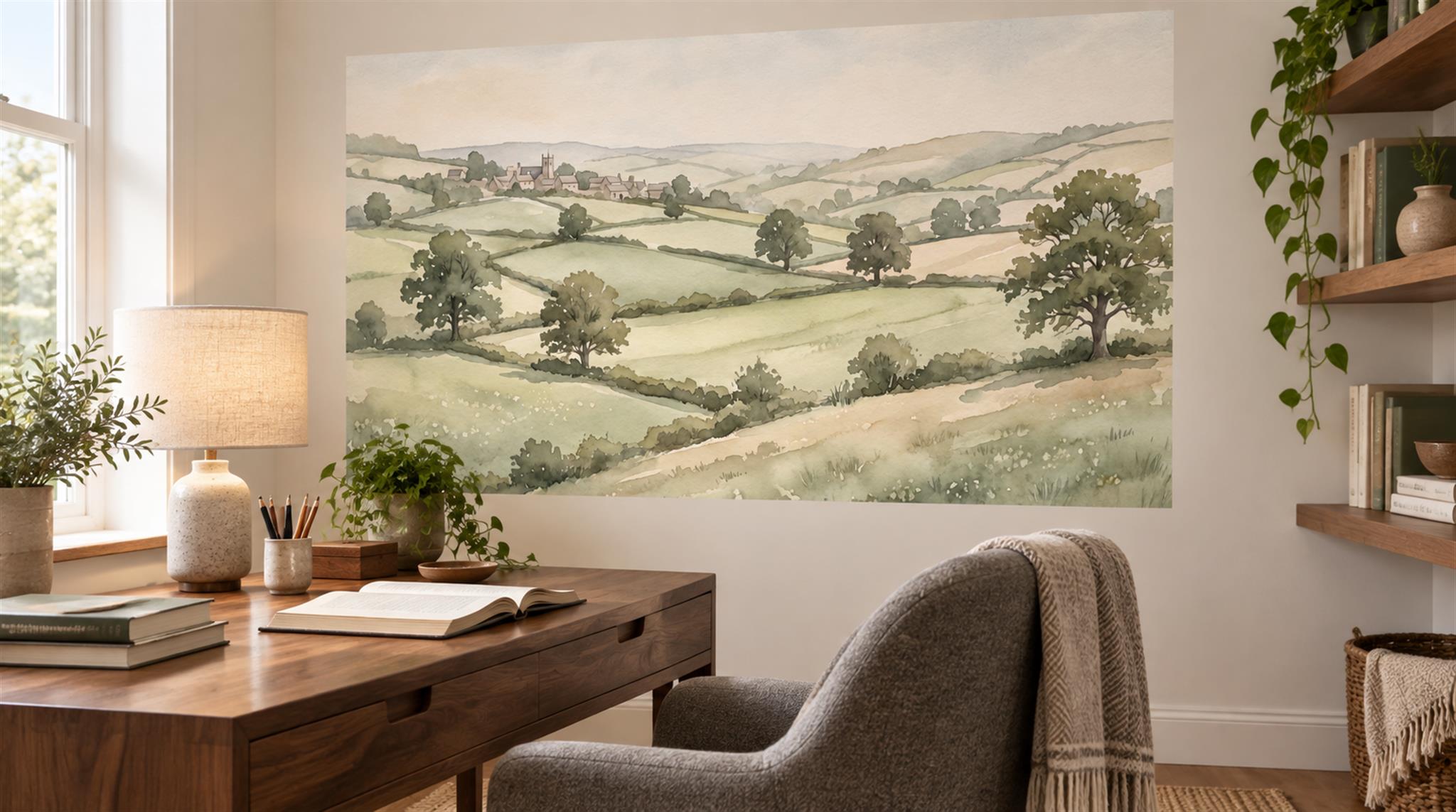 Sage Green Decorative Wall Art Wallpaper Mural Scene