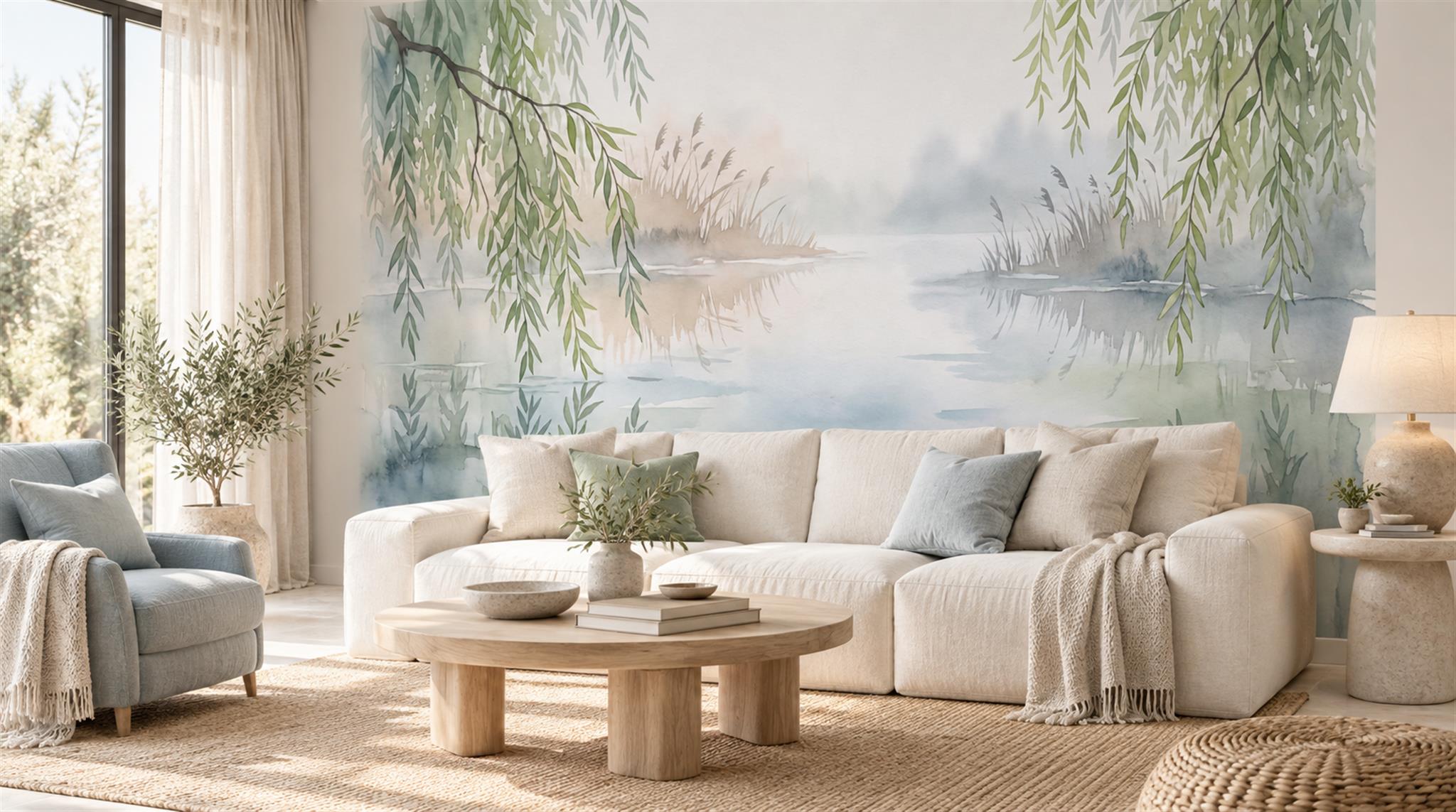 Ivory Willow Branches Wallpaper Mural Scene