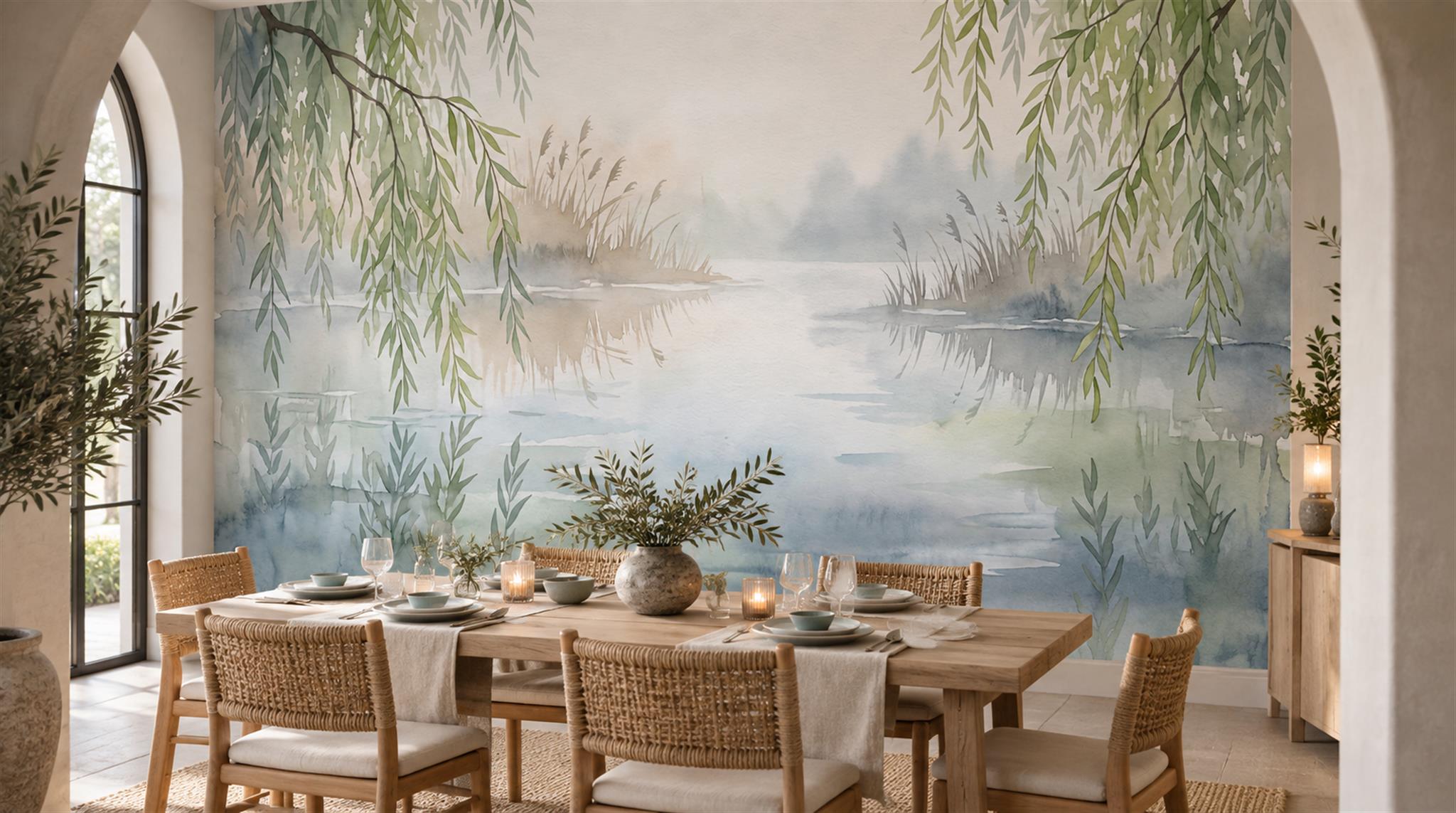 Ivory Willow Branches Wallpaper Mural Scene