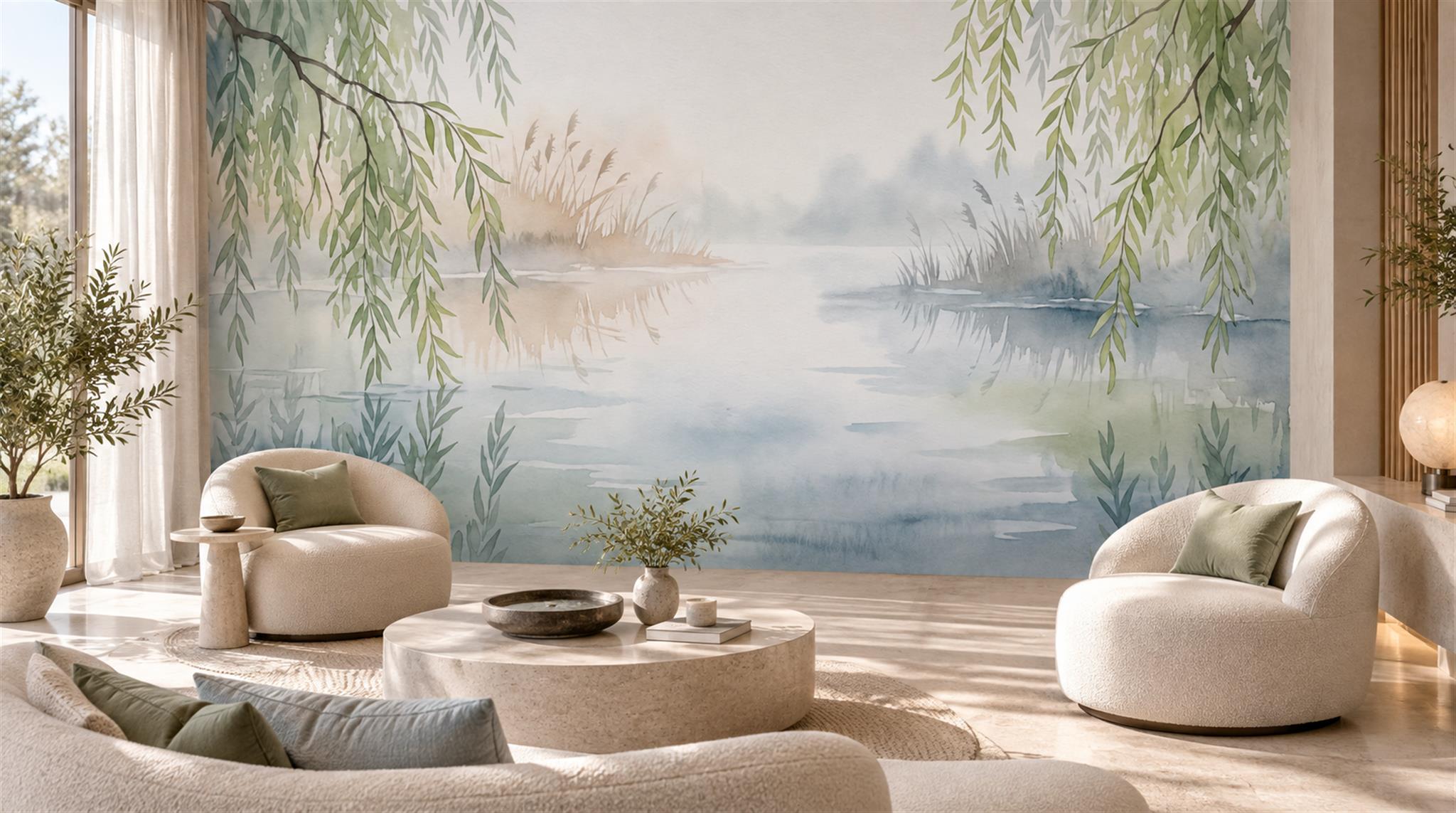 Ivory Willow Branches Wallpaper Mural Scene