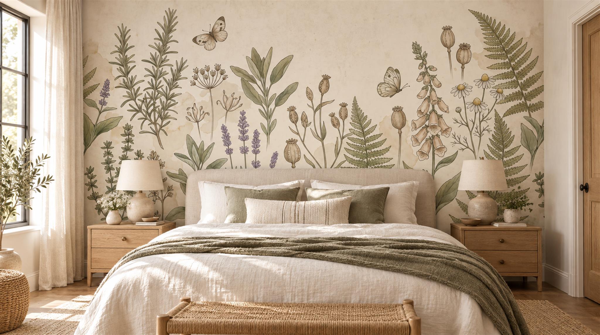 Ivory Floral Patterning Wallpaper Mural Main