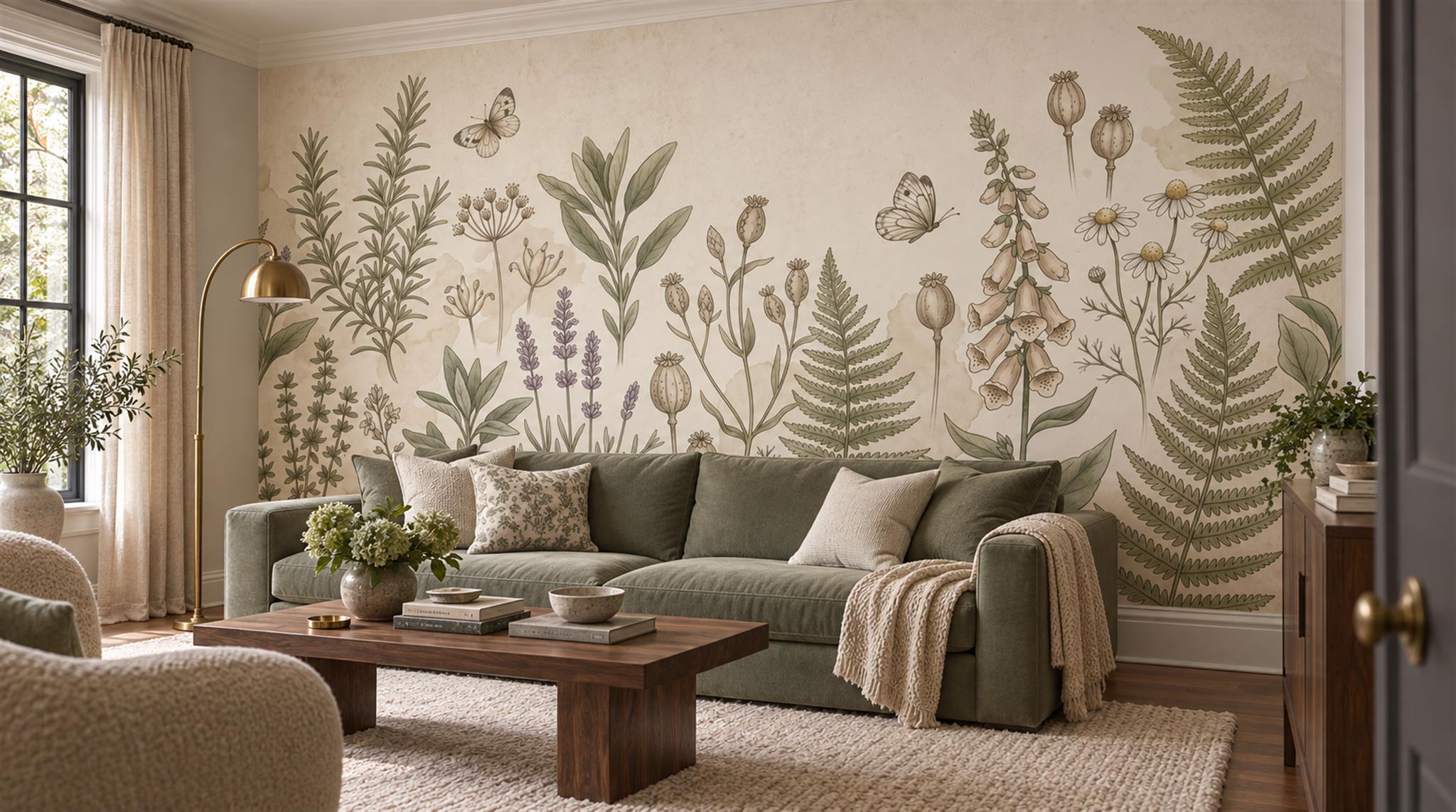 Ivory Floral Patterning Wallpaper Mural Scene