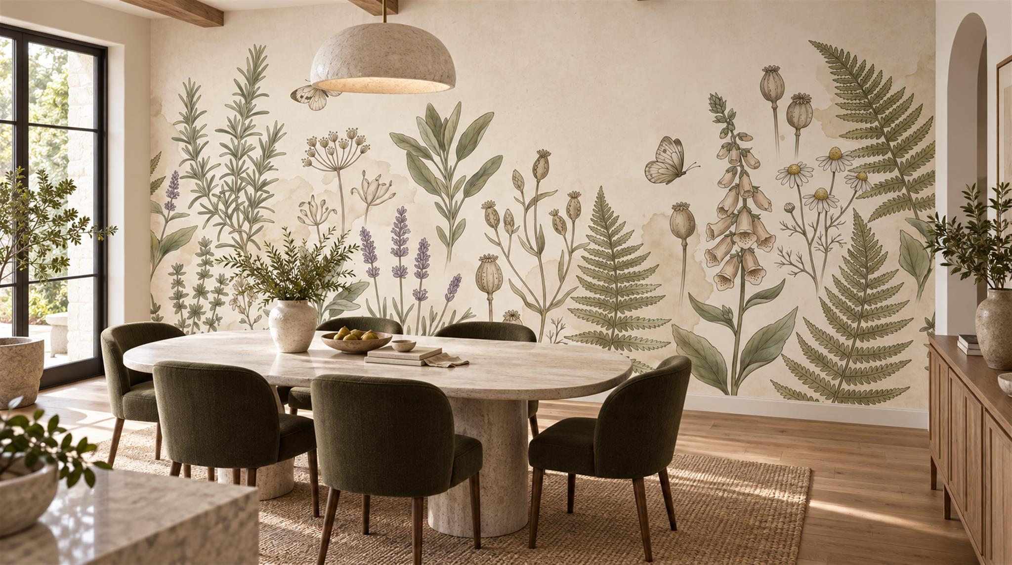 Ivory Floral Patterning Wallpaper Mural Scene