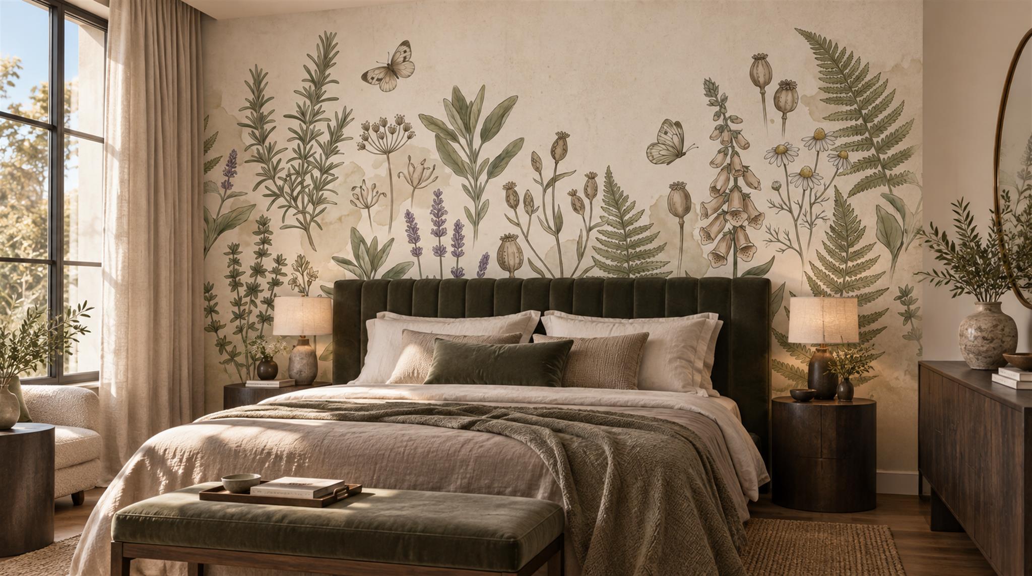 Ivory Floral Patterning Wallpaper Mural Scene