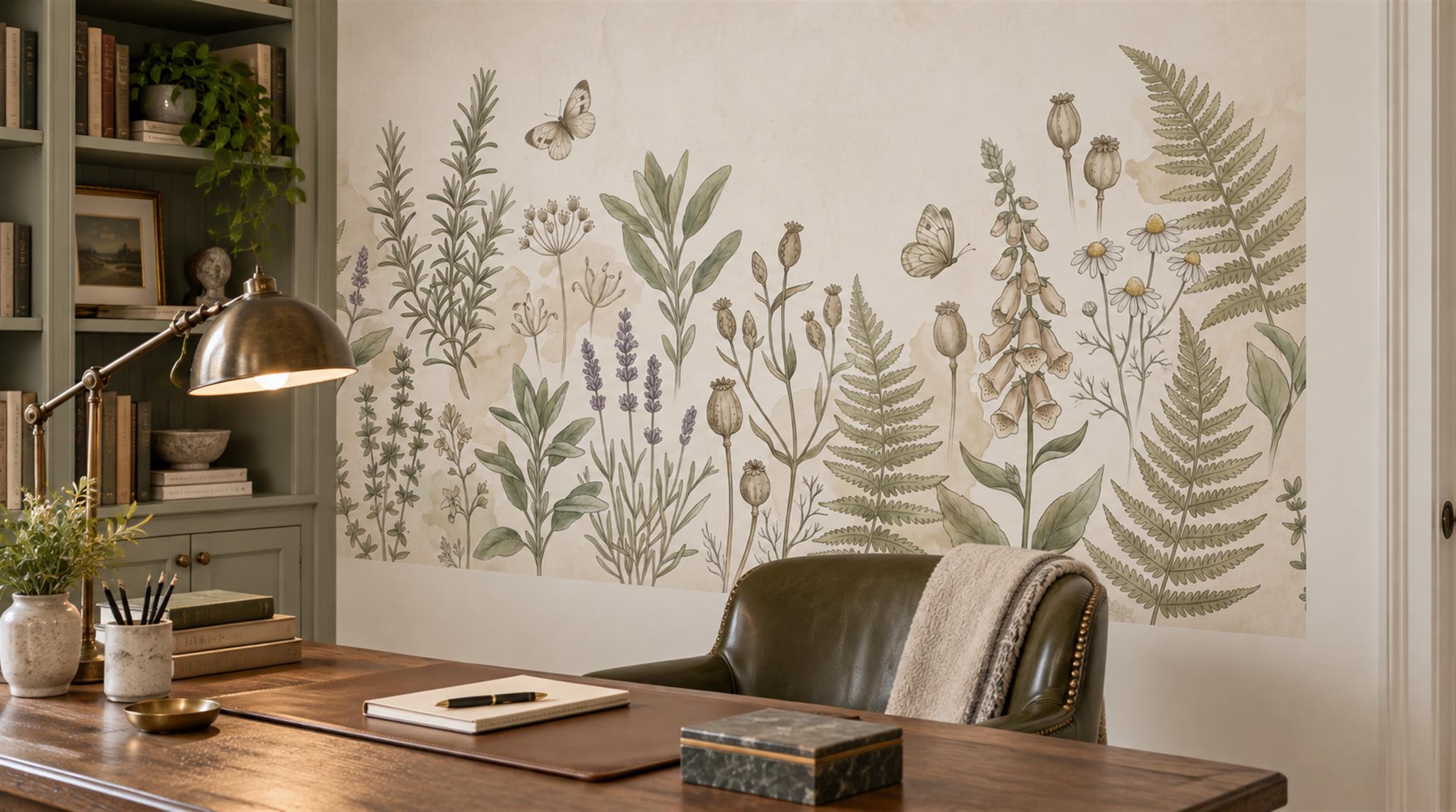 Ivory Floral Patterning Wallpaper Mural Scene