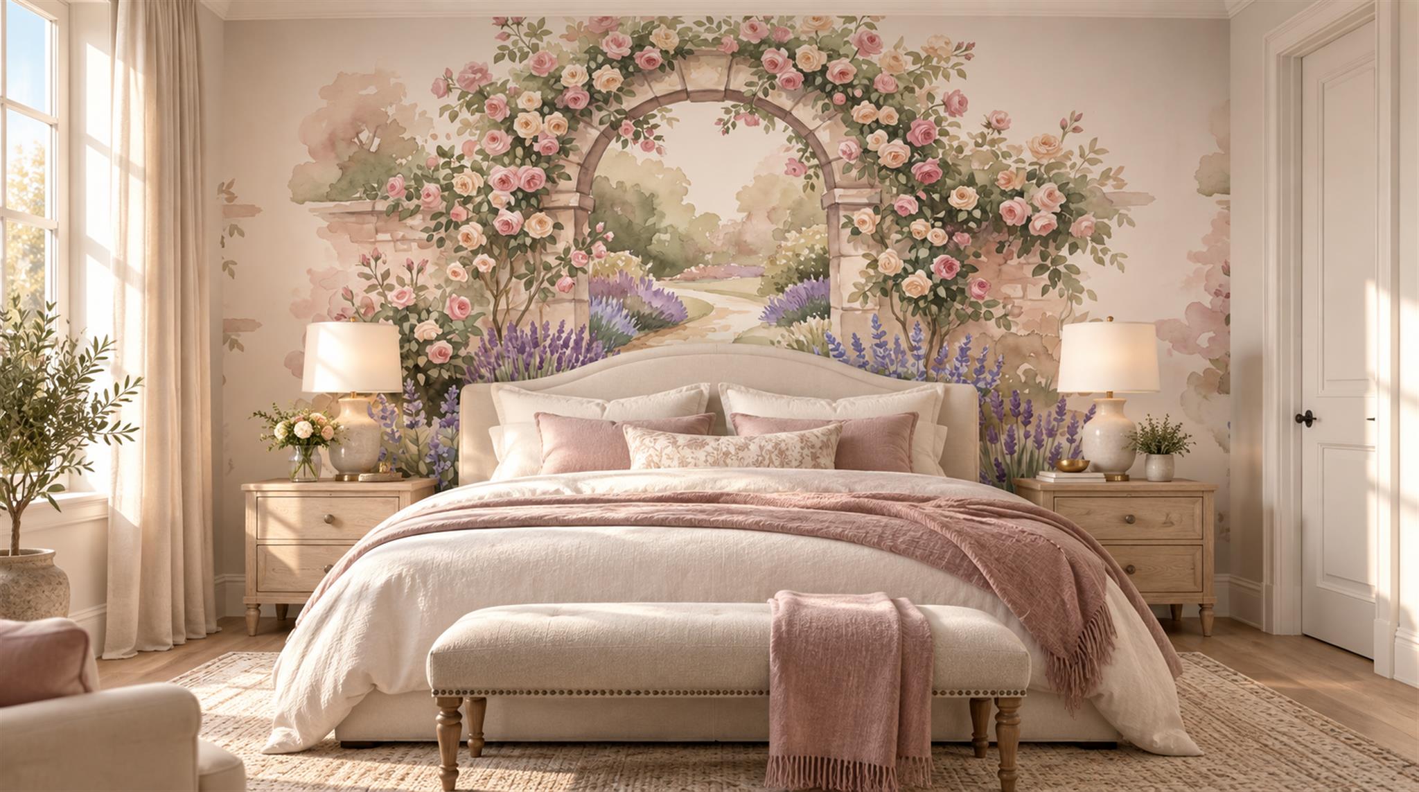 Soft Pastel Layered Foliage Wallpaper Mural Main