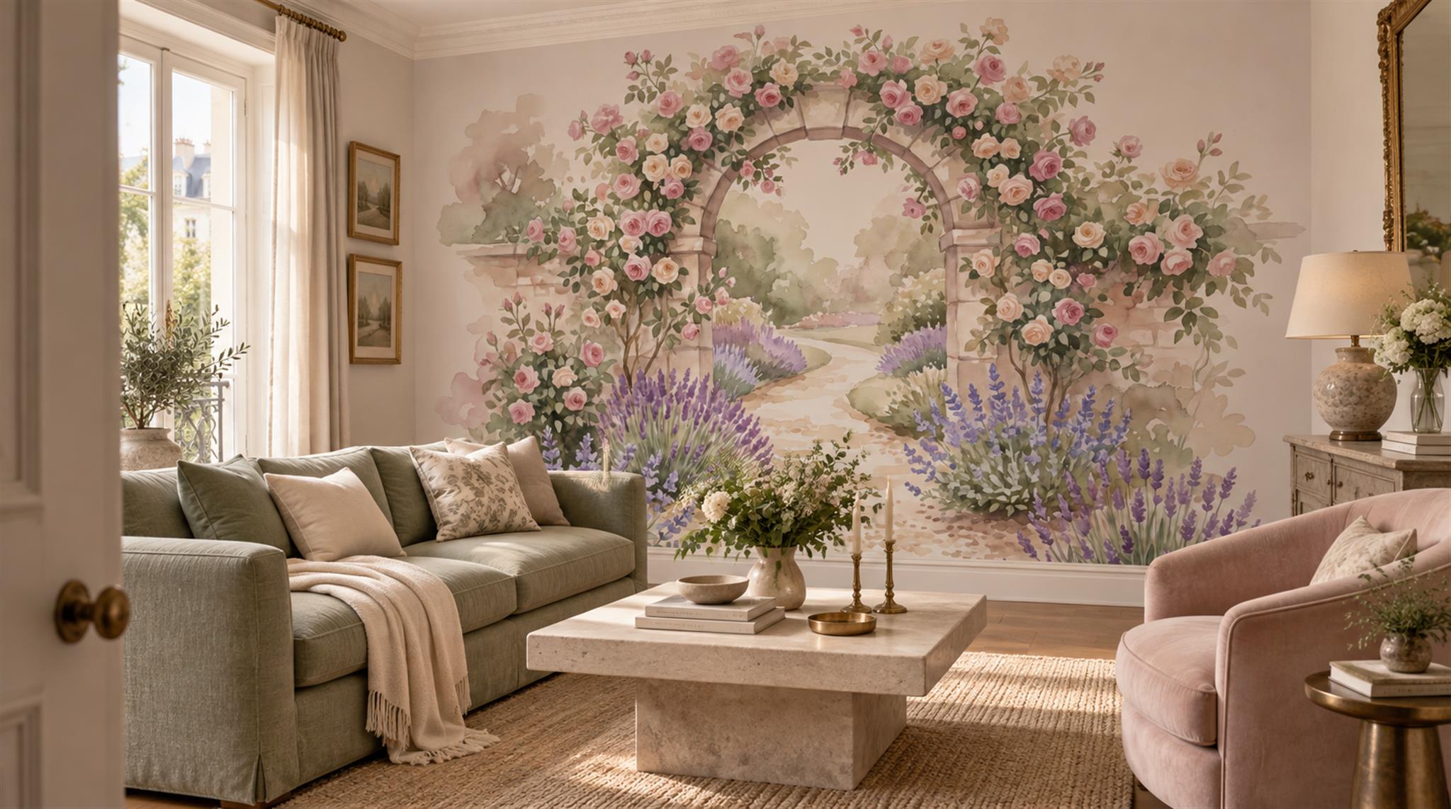 Soft Pastel Layered Foliage Wallpaper Mural Scene
