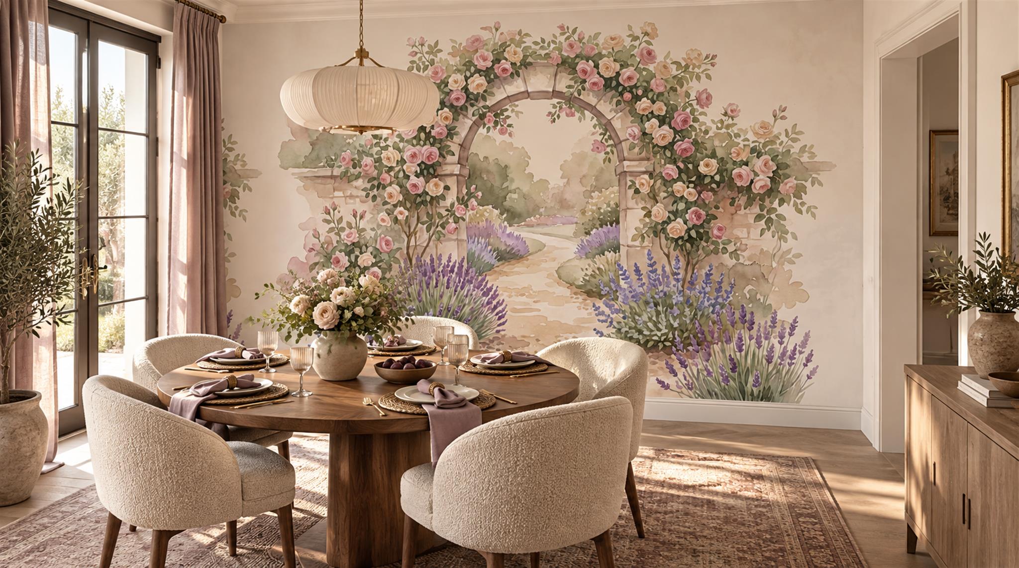 Soft Pastel Layered Foliage Wallpaper Mural Scene