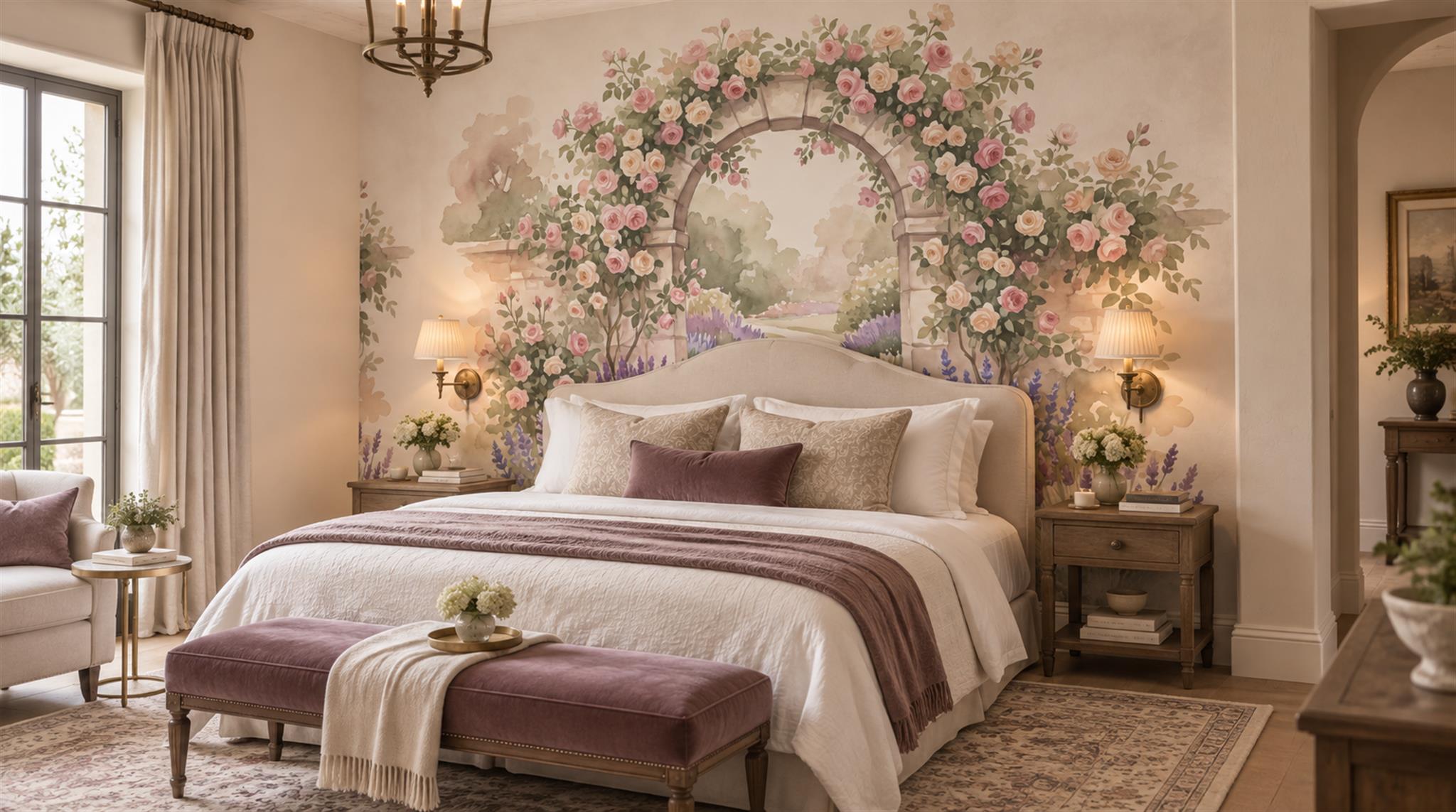 Soft Pastel Layered Foliage Wallpaper Mural Scene