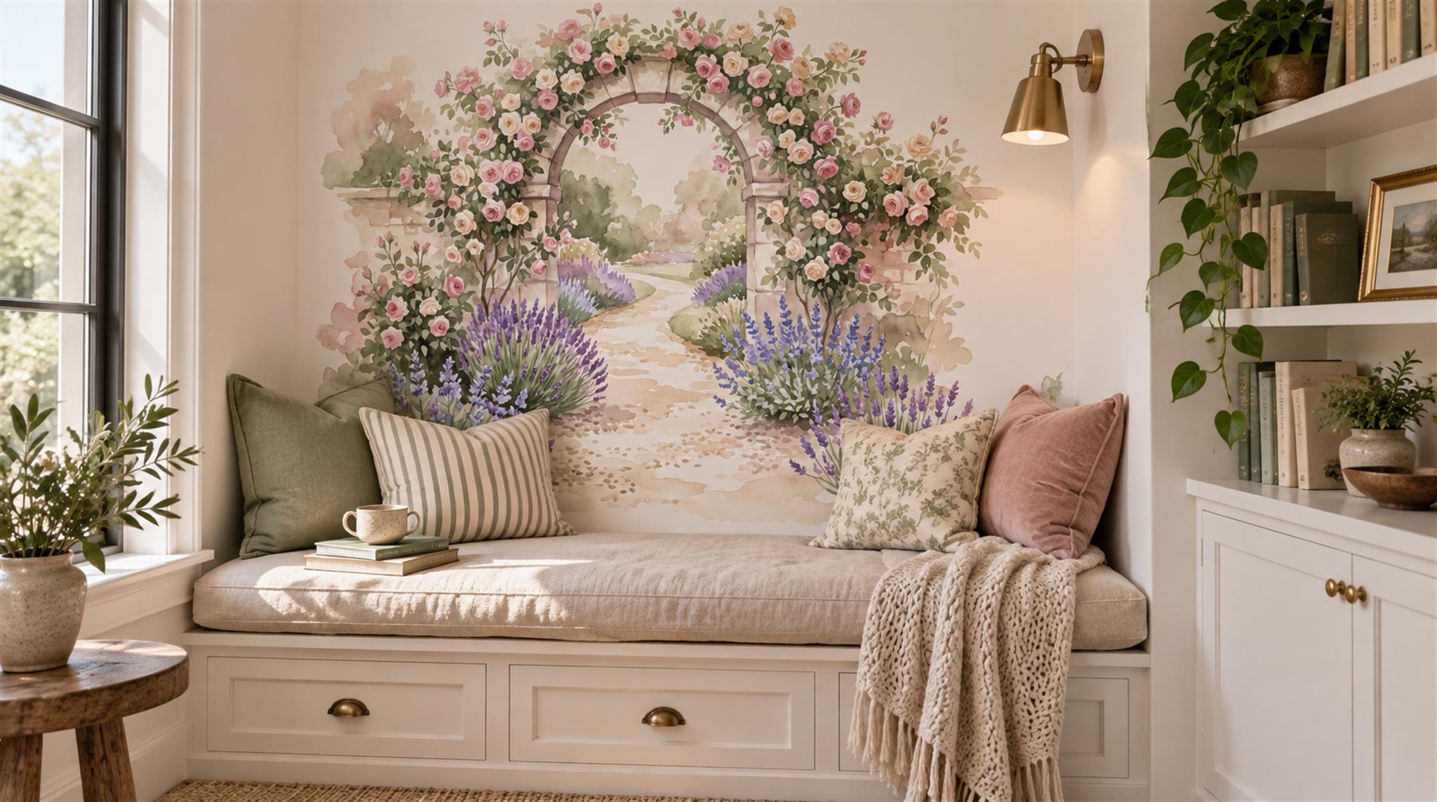 Soft Pastel Layered Foliage Wallpaper Mural Scene