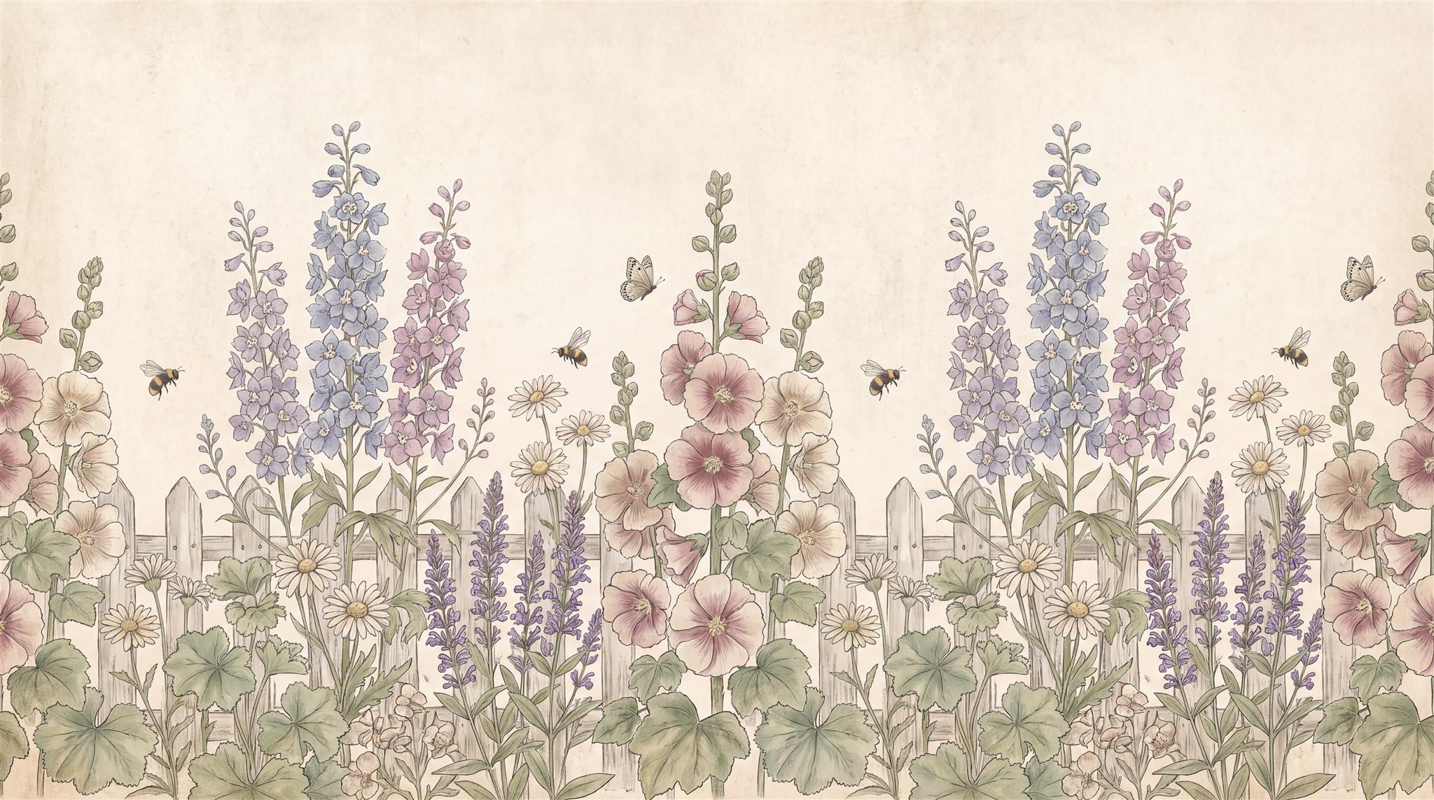 Ivory Floral Patterning Wallpaper Mural Main