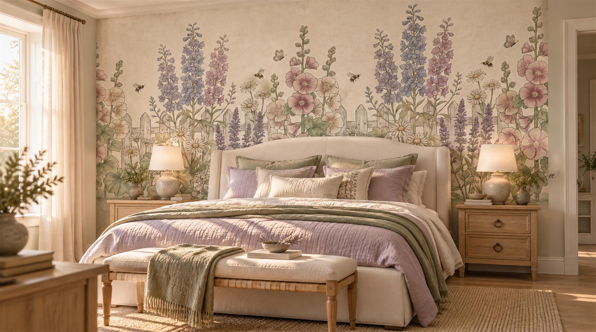 Ivory Floral Patterning Wallpaper Mural Main