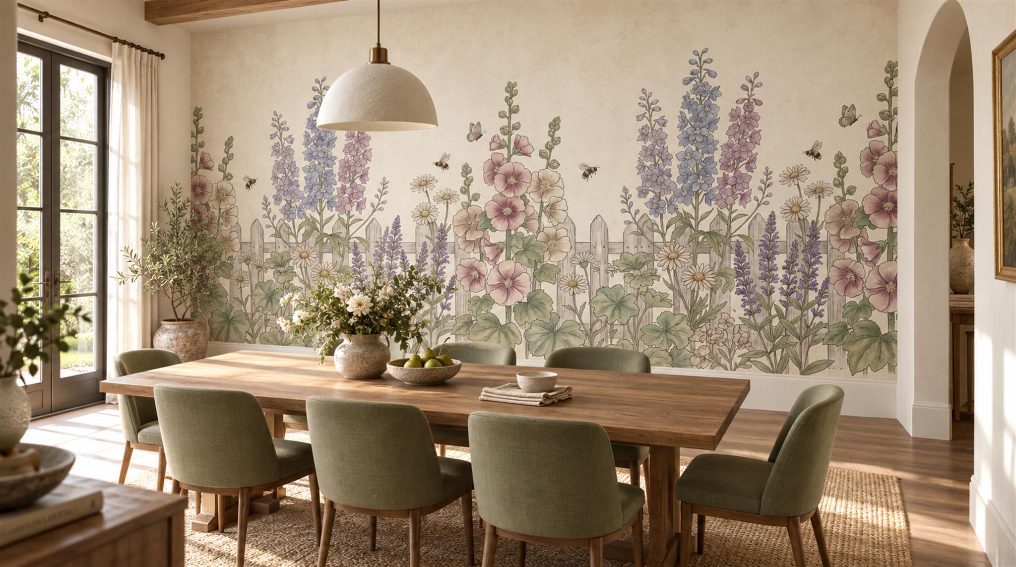 Ivory Floral Patterning Wallpaper Mural Scene