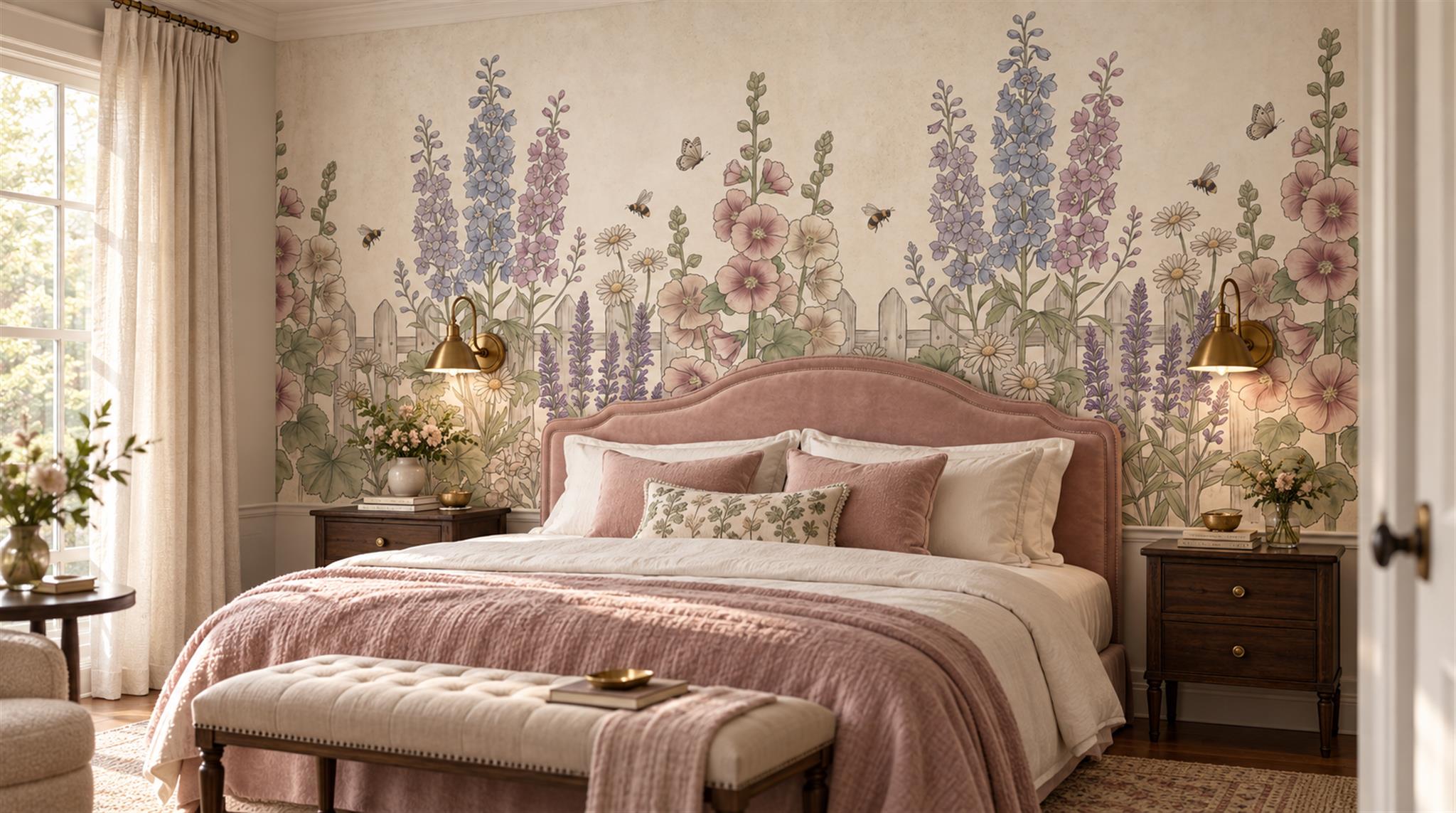 Ivory Floral Patterning Wallpaper Mural Scene