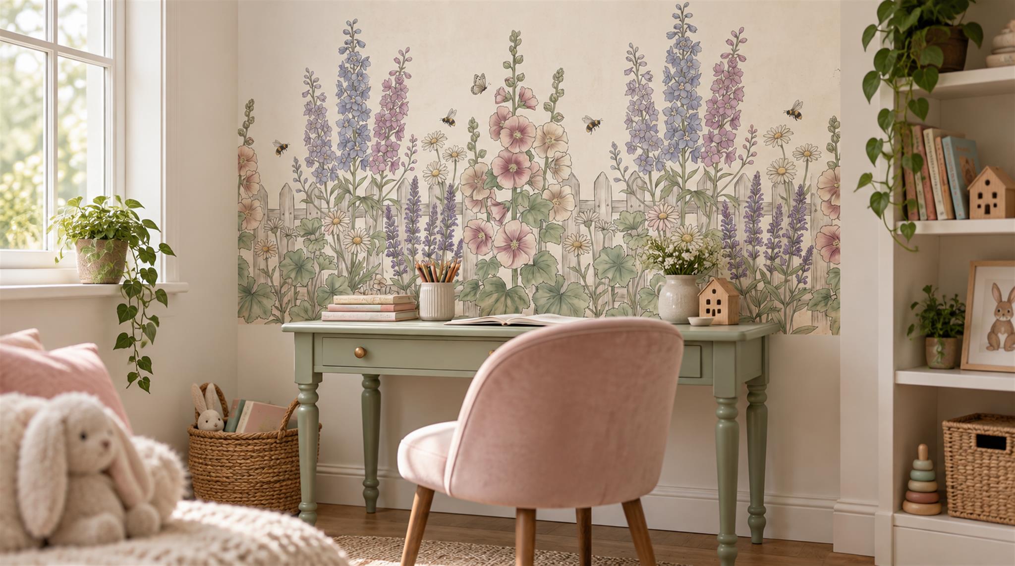 Ivory Floral Patterning Wallpaper Mural Scene