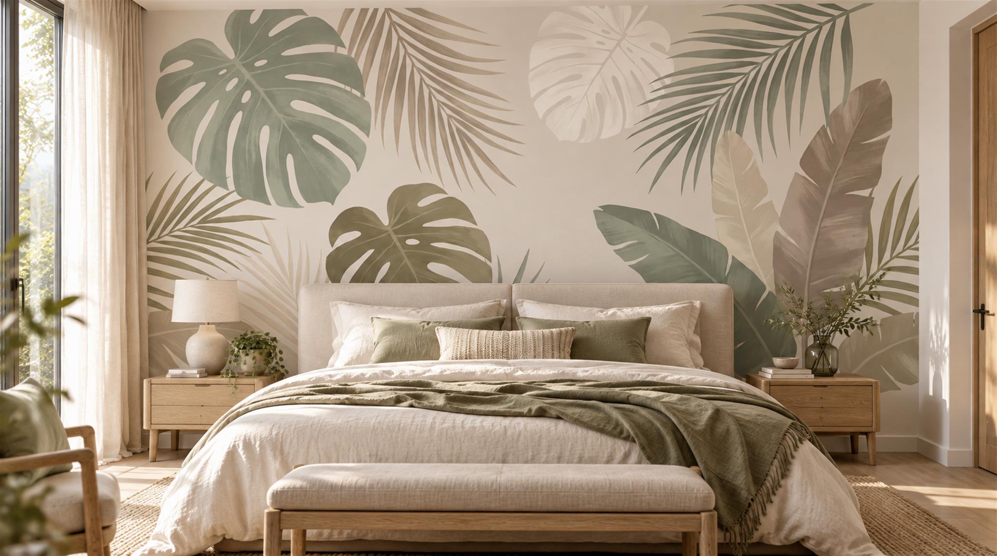 Neutral Palm Leaves Wallpaper Mural Main