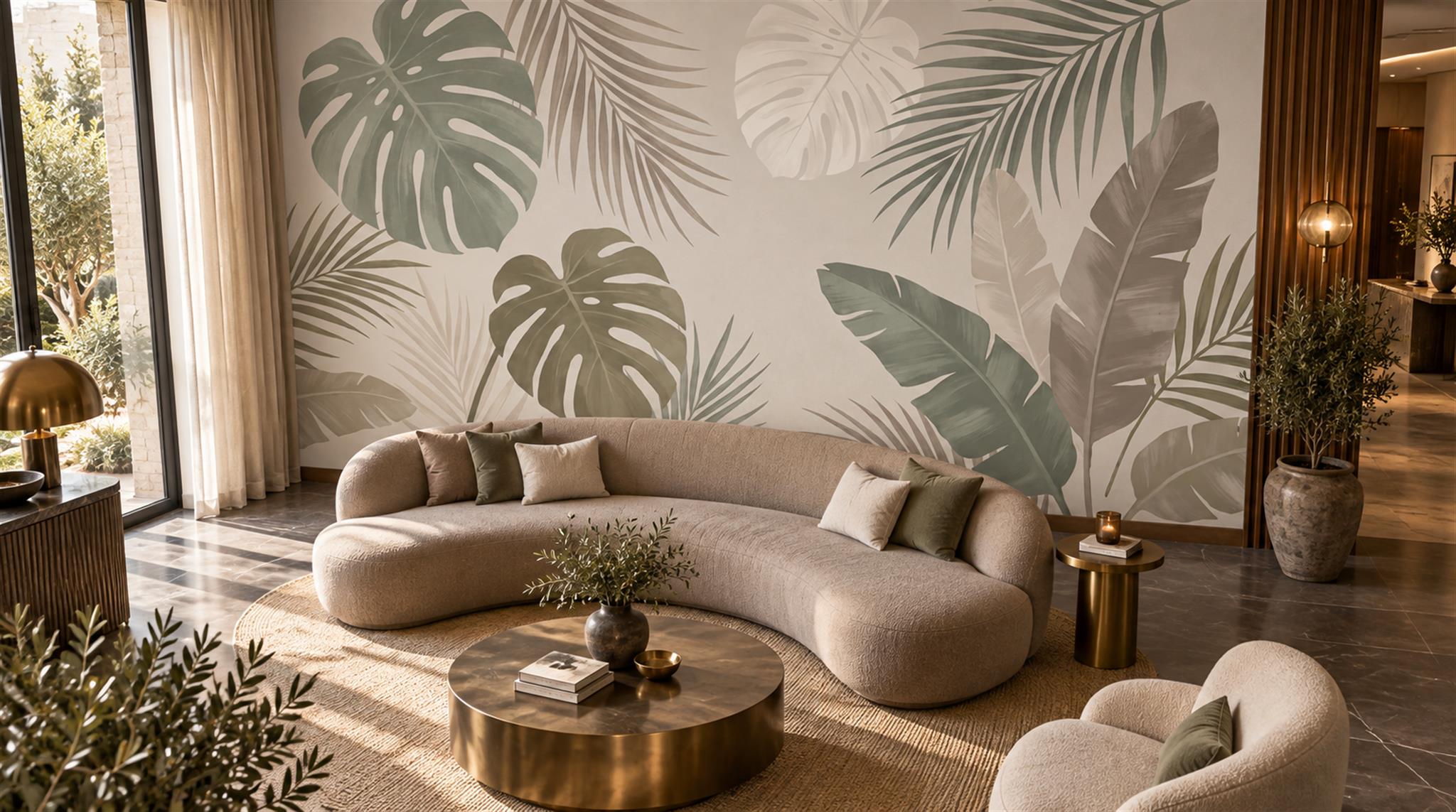 Neutral Palm Leaves Wallpaper Mural Scene