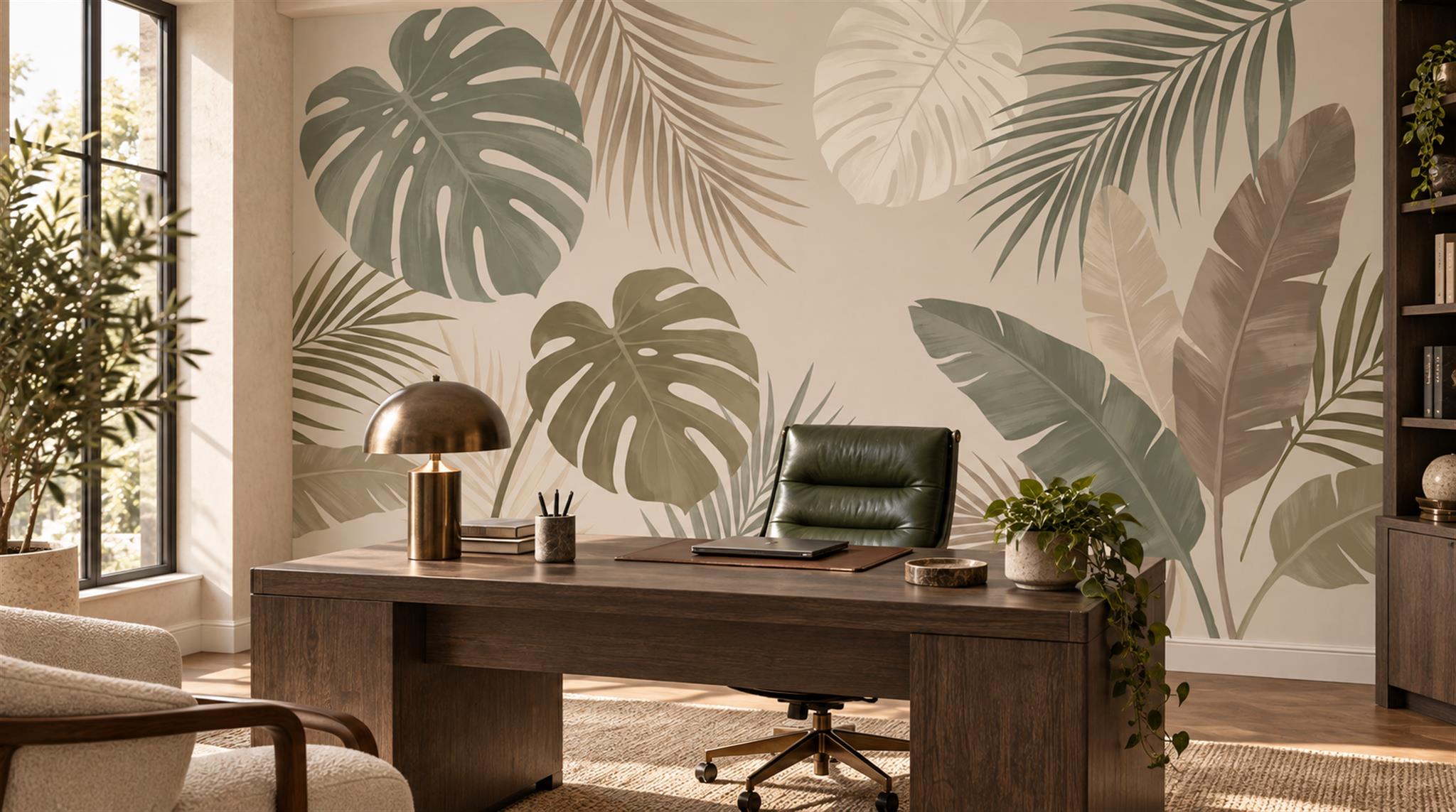 Neutral Palm Leaves Wallpaper Mural Scene