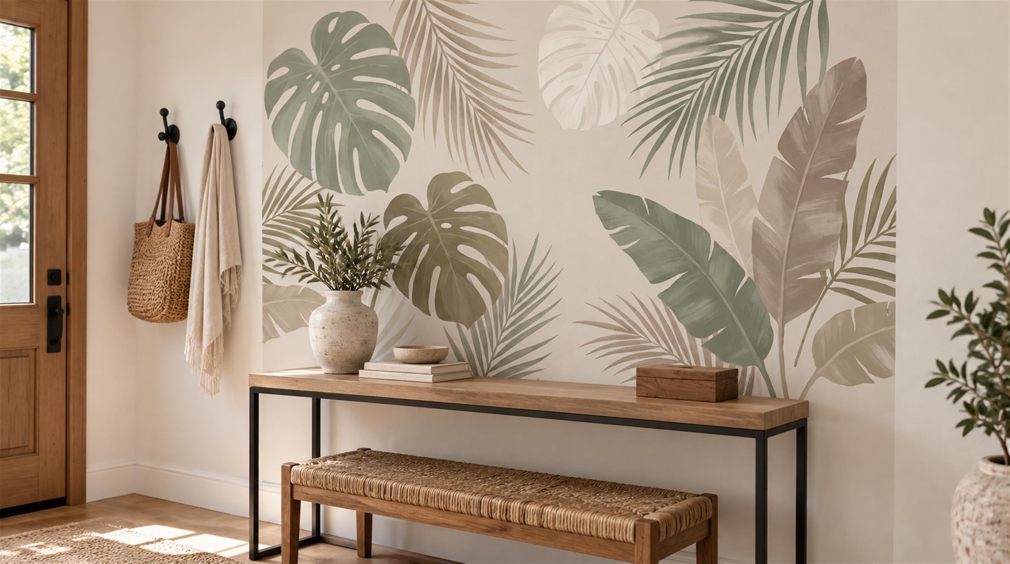 Neutral Palm Leaves Wallpaper Mural Scene