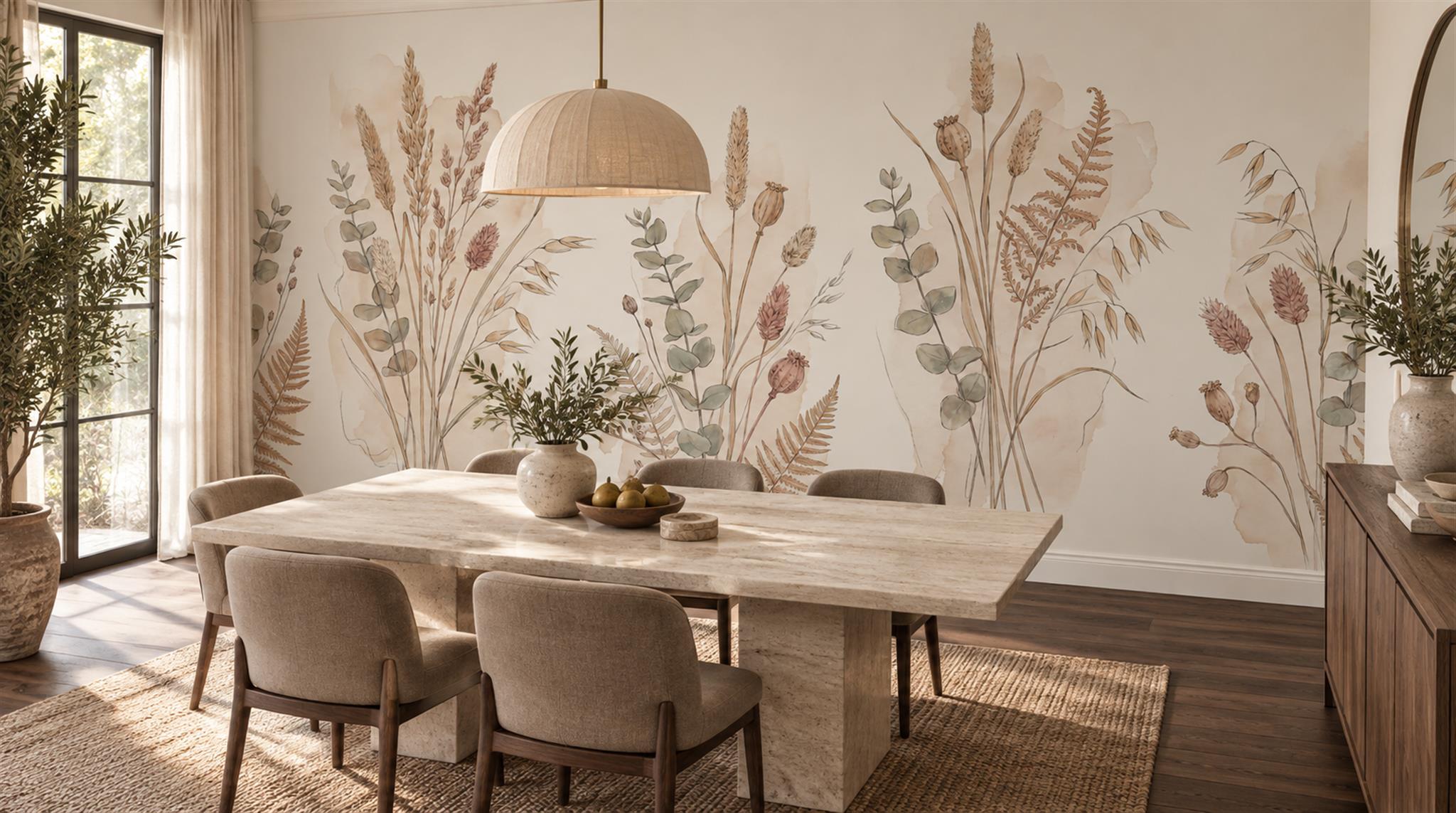 Ivory Leaf Patterning Wallpaper Mural Scene