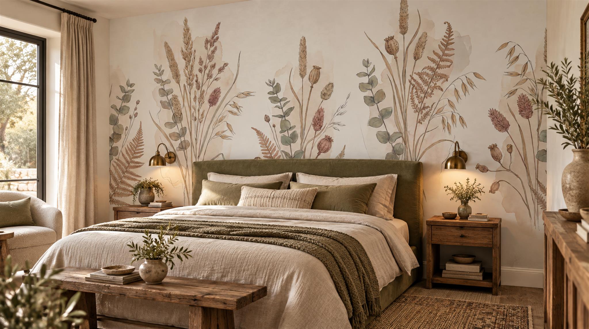 Ivory Leaf Patterning Wallpaper Mural Scene