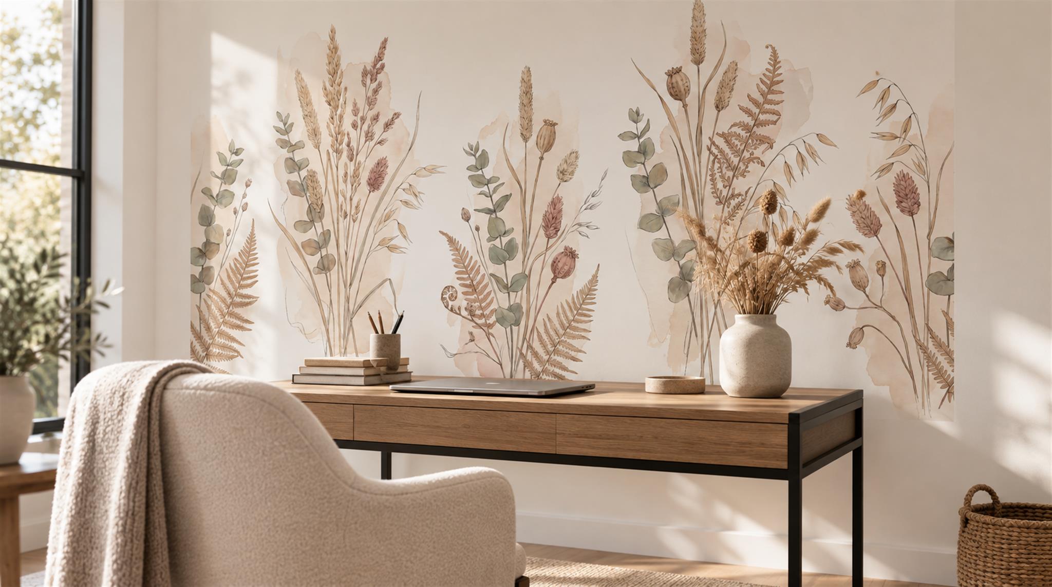 Ivory Leaf Patterning Wallpaper Mural Scene