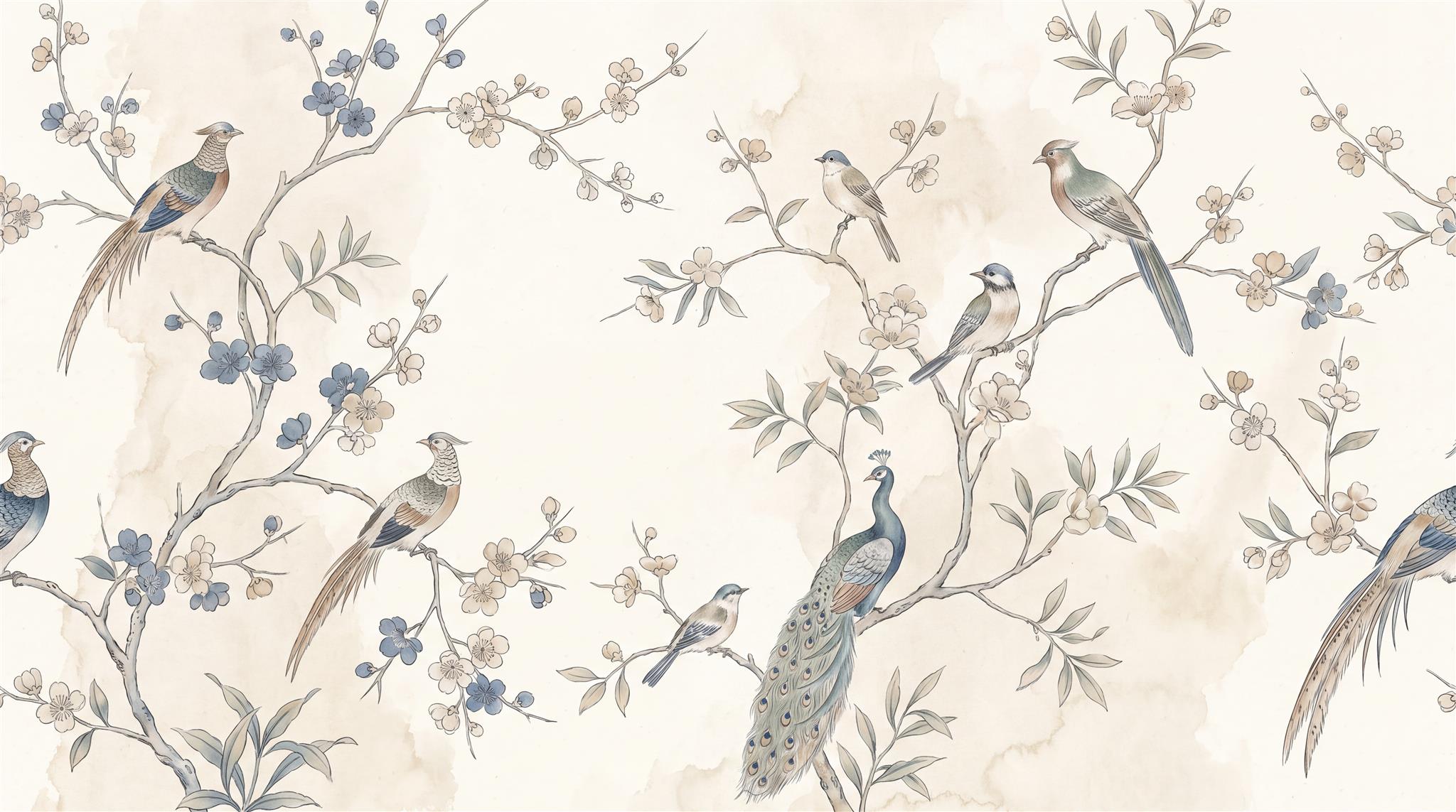 Ivory Bird Detailing Wallpaper Mural Scene