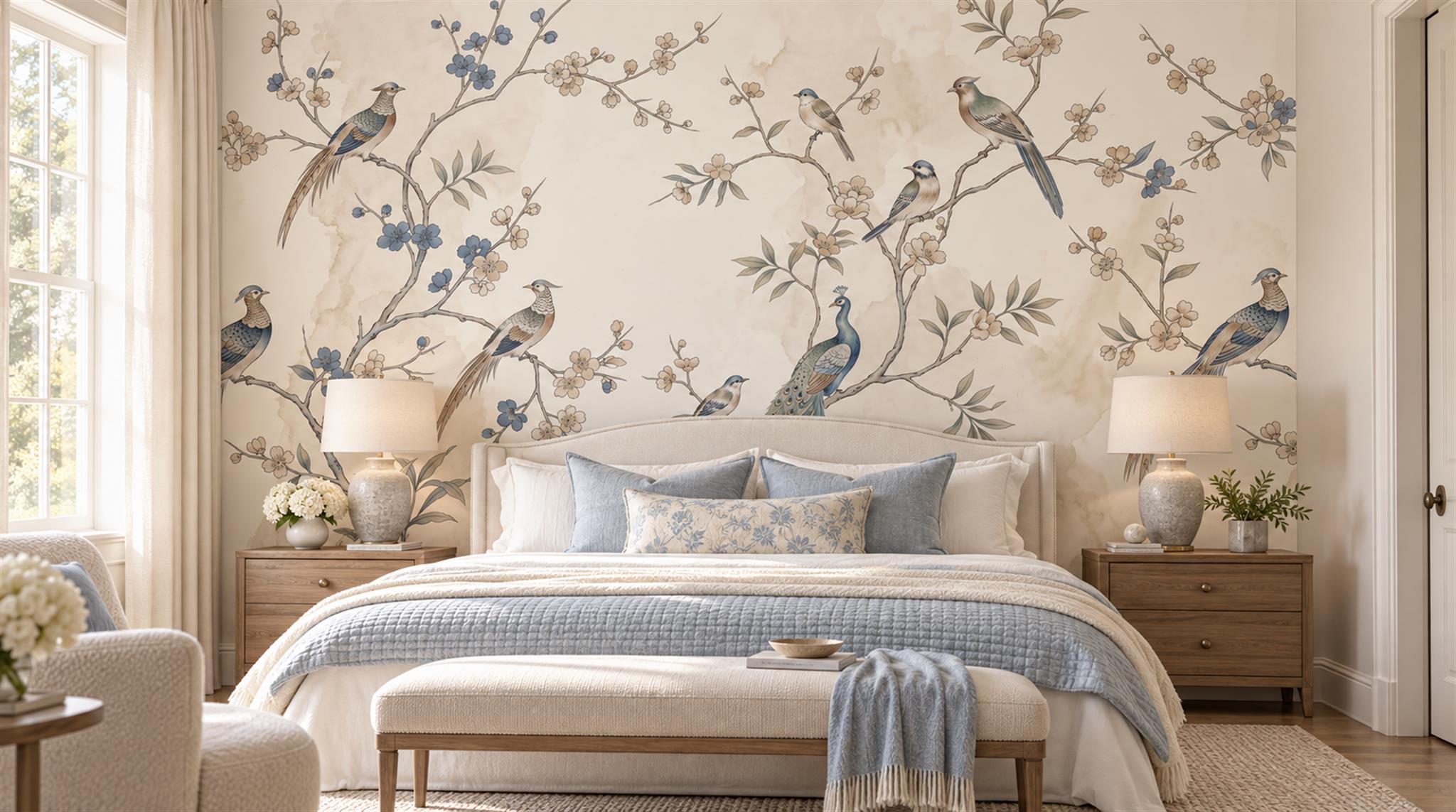 Ivory Bird Detailing Wallpaper Mural Main