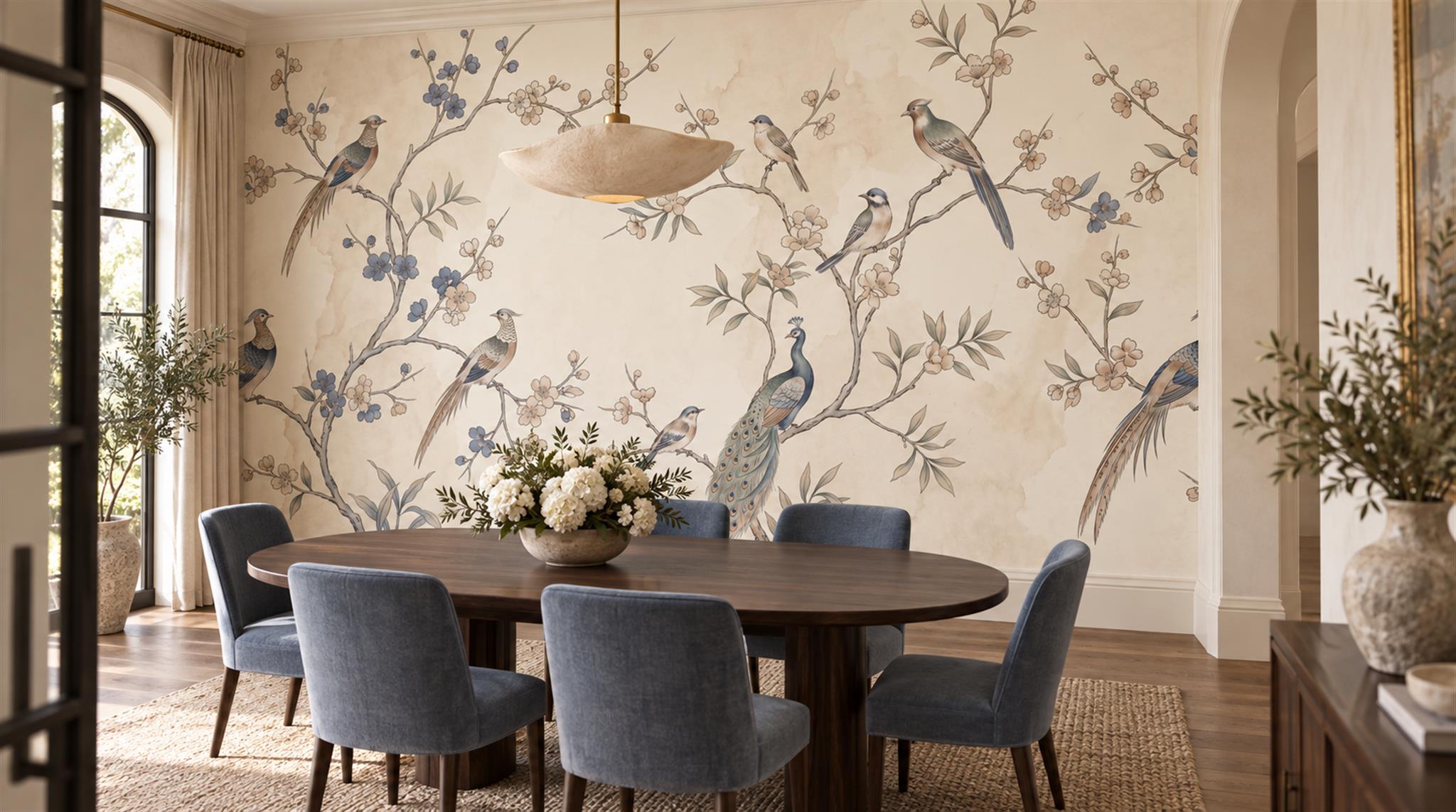 Ivory Bird Detailing Wallpaper Mural Scene