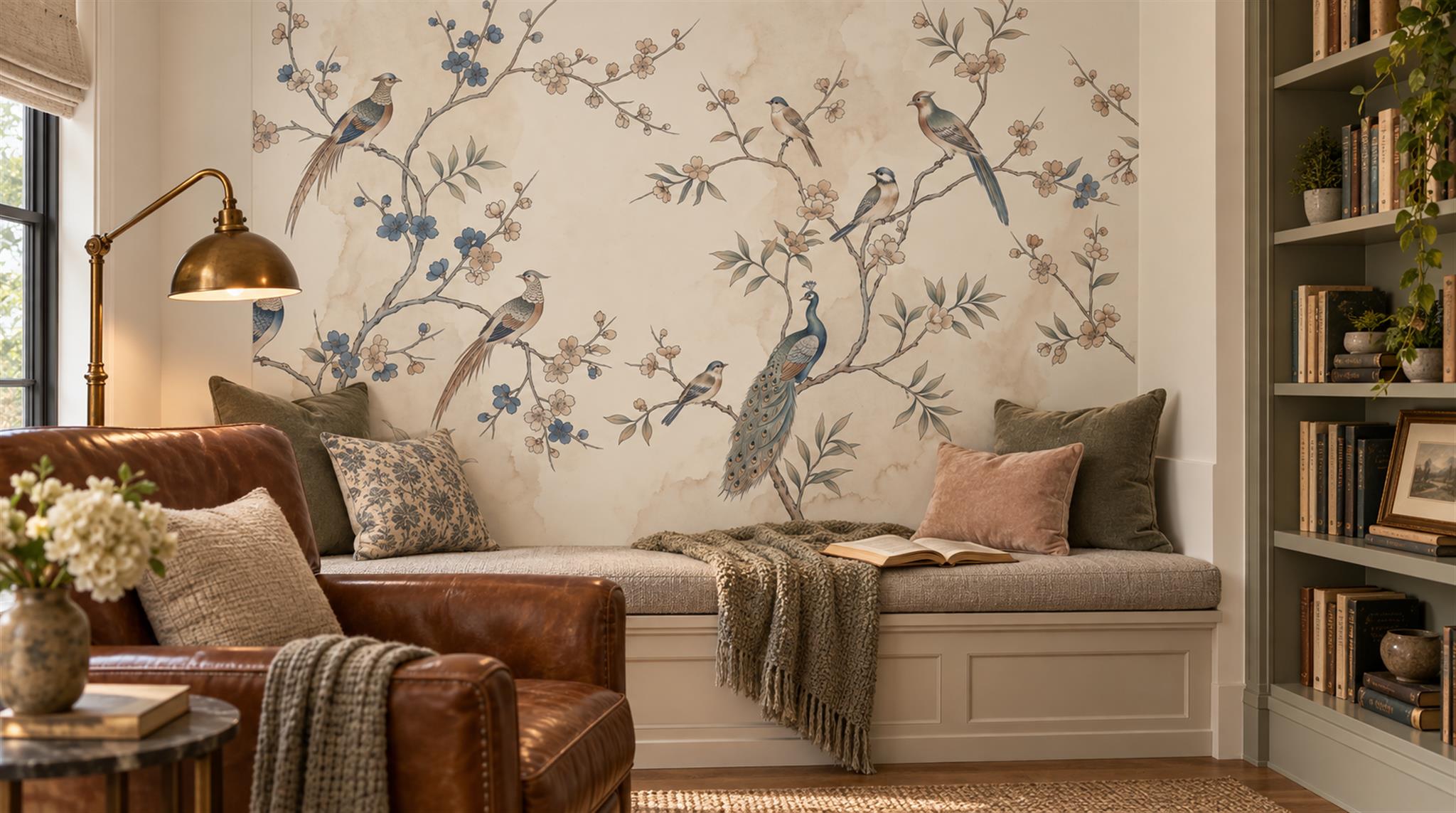 Ivory Bird Detailing Wallpaper Mural Scene