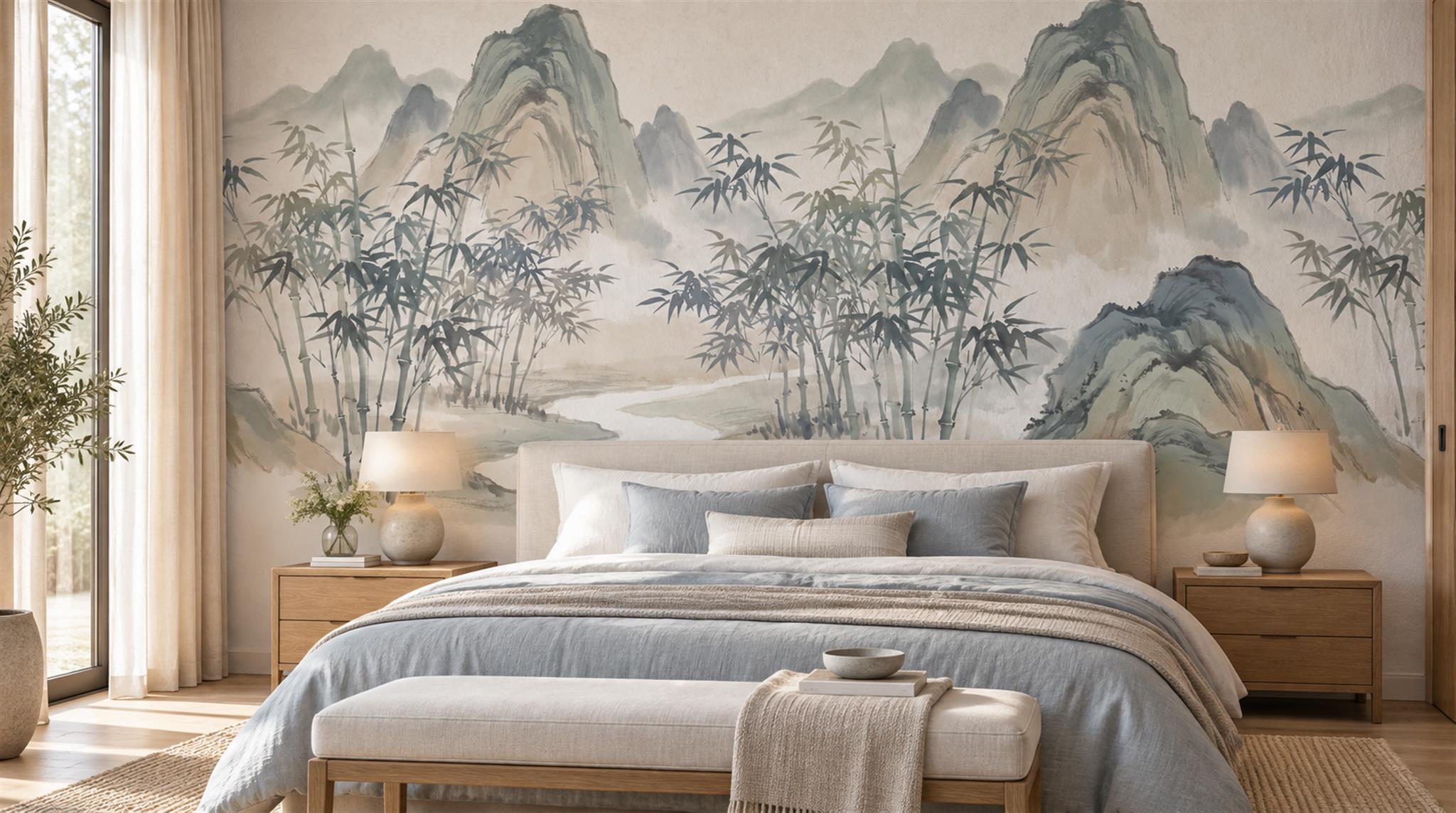Sage Green Alpine Ridges Wallpaper Mural