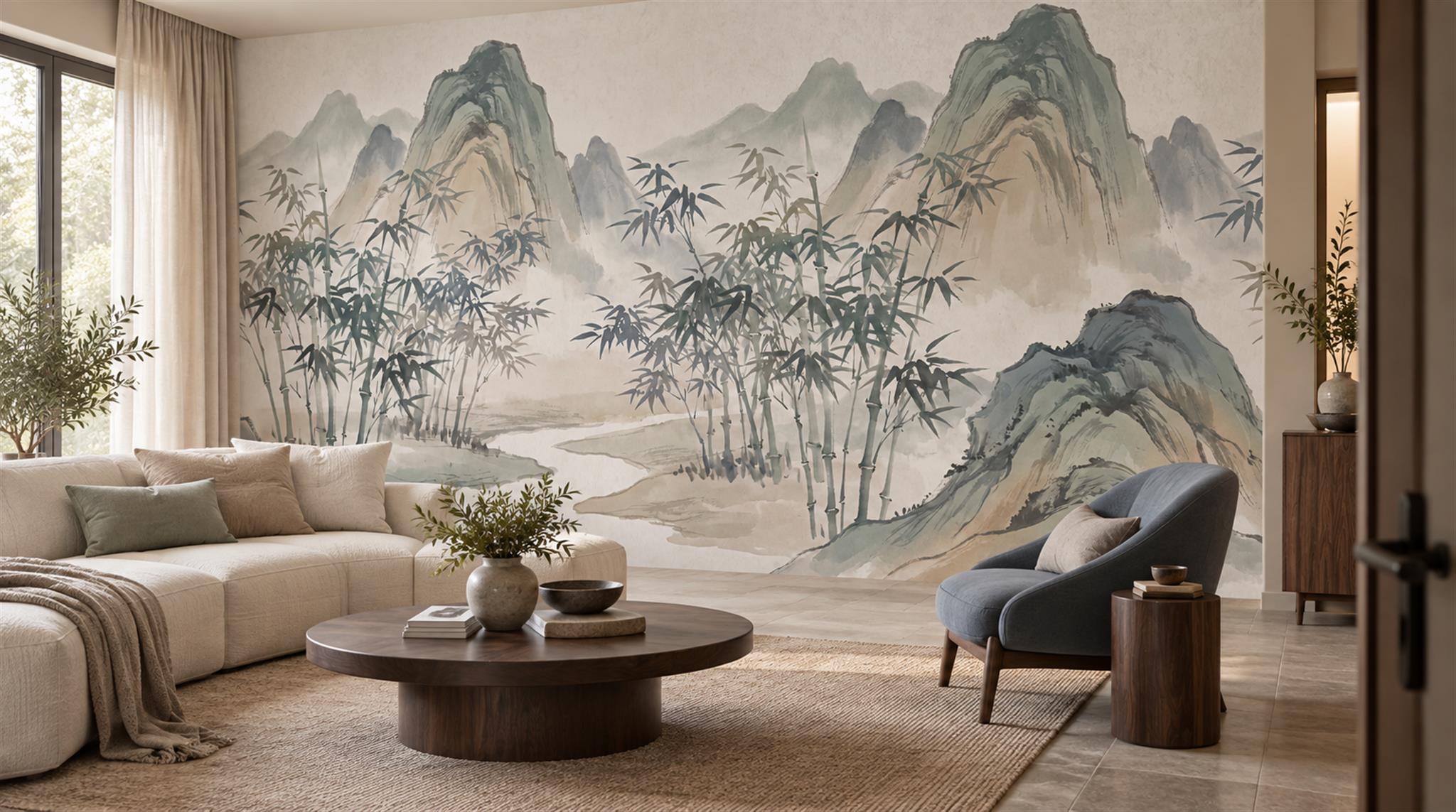 Sage Green Alpine Ridges Wallpaper Mural Scene