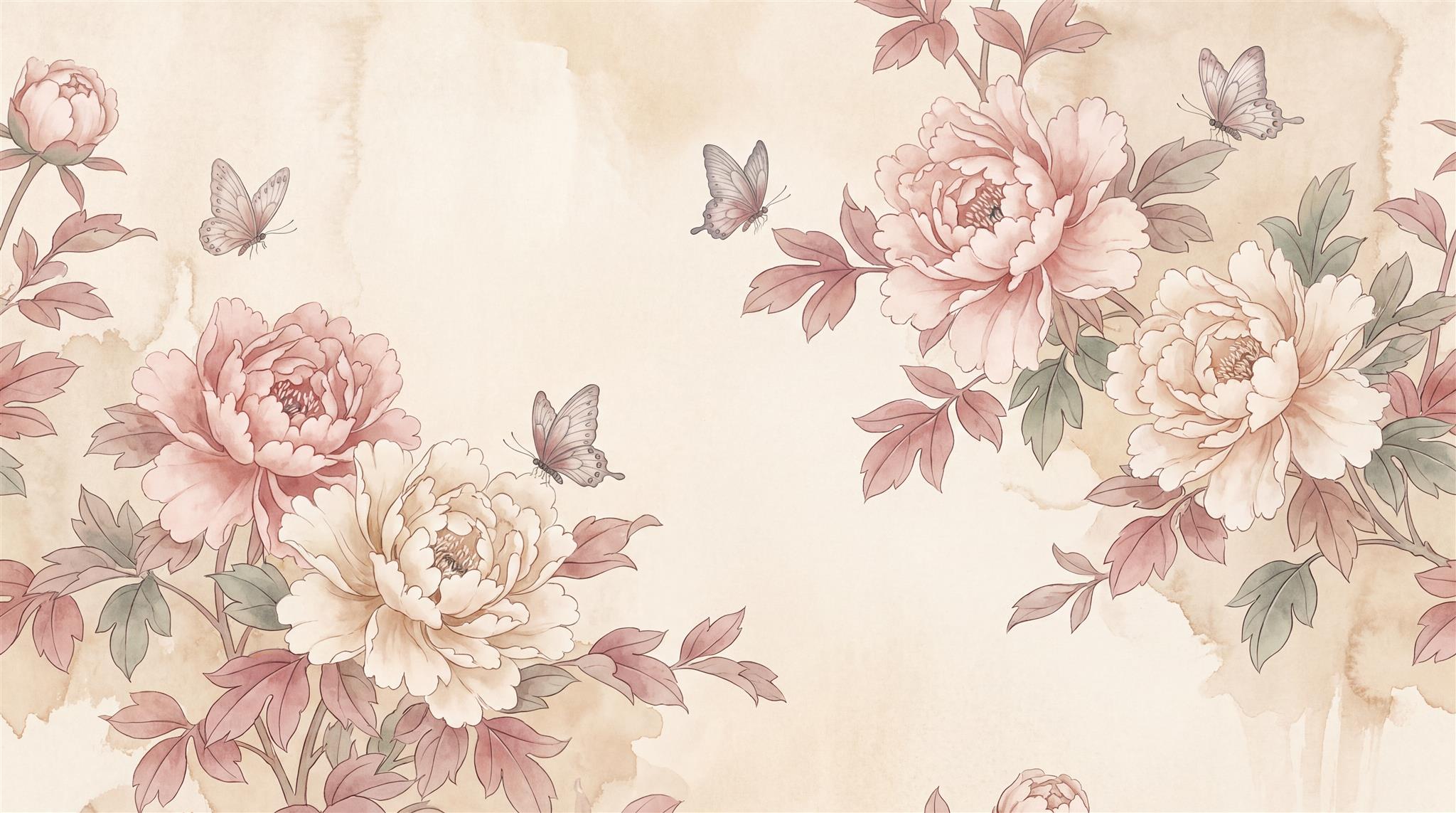 Pink Floral Foliage Wallpaper Mural Main